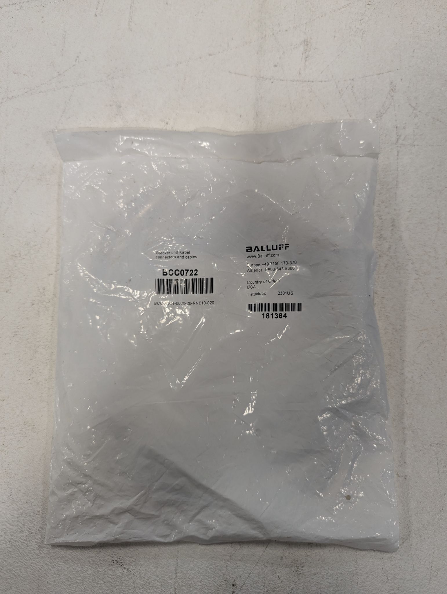 BALLUFF BCC A354‑0000‑20‑RN010‑020 7/8" Male 4-Pin Receptacle Cable BCC0722 (2m) NEW 0