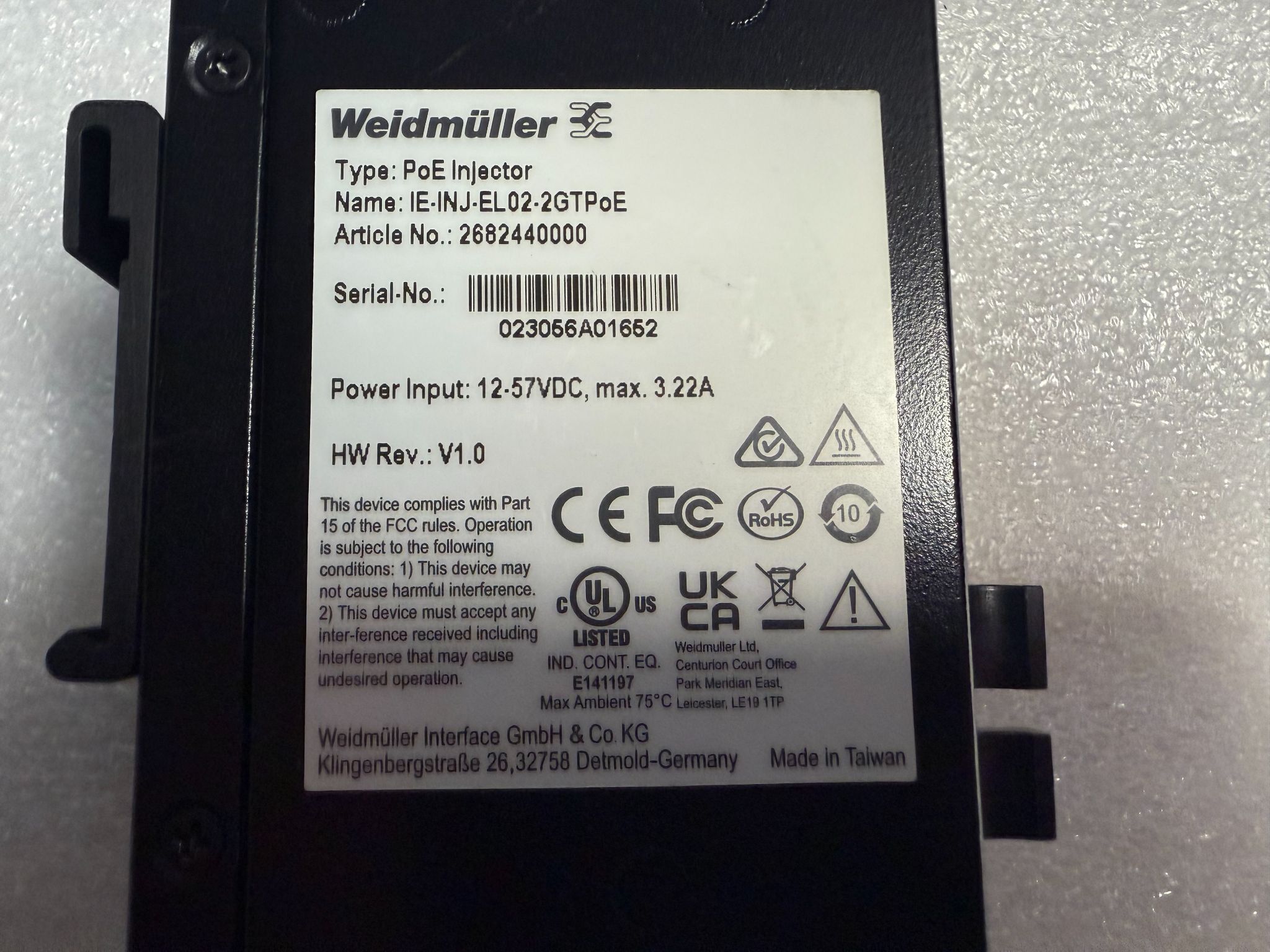 WEIDMULLER 2682440000 IE-INJ-EL02-2GTPOE Ethernet Switch USED 3