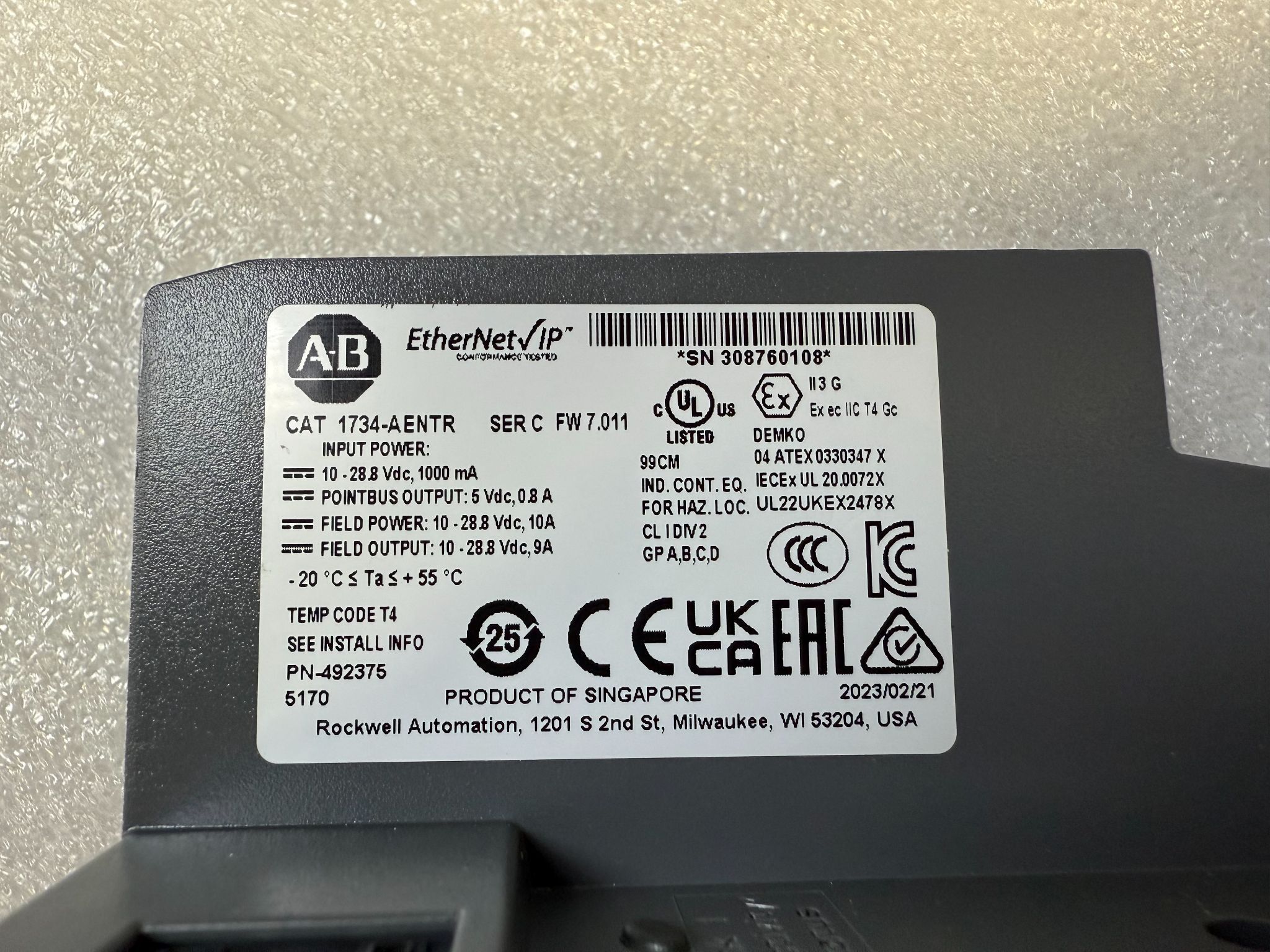 ALLEN BRADLEY 1734-AENTR Point I/O Network Adapter Module USED 3