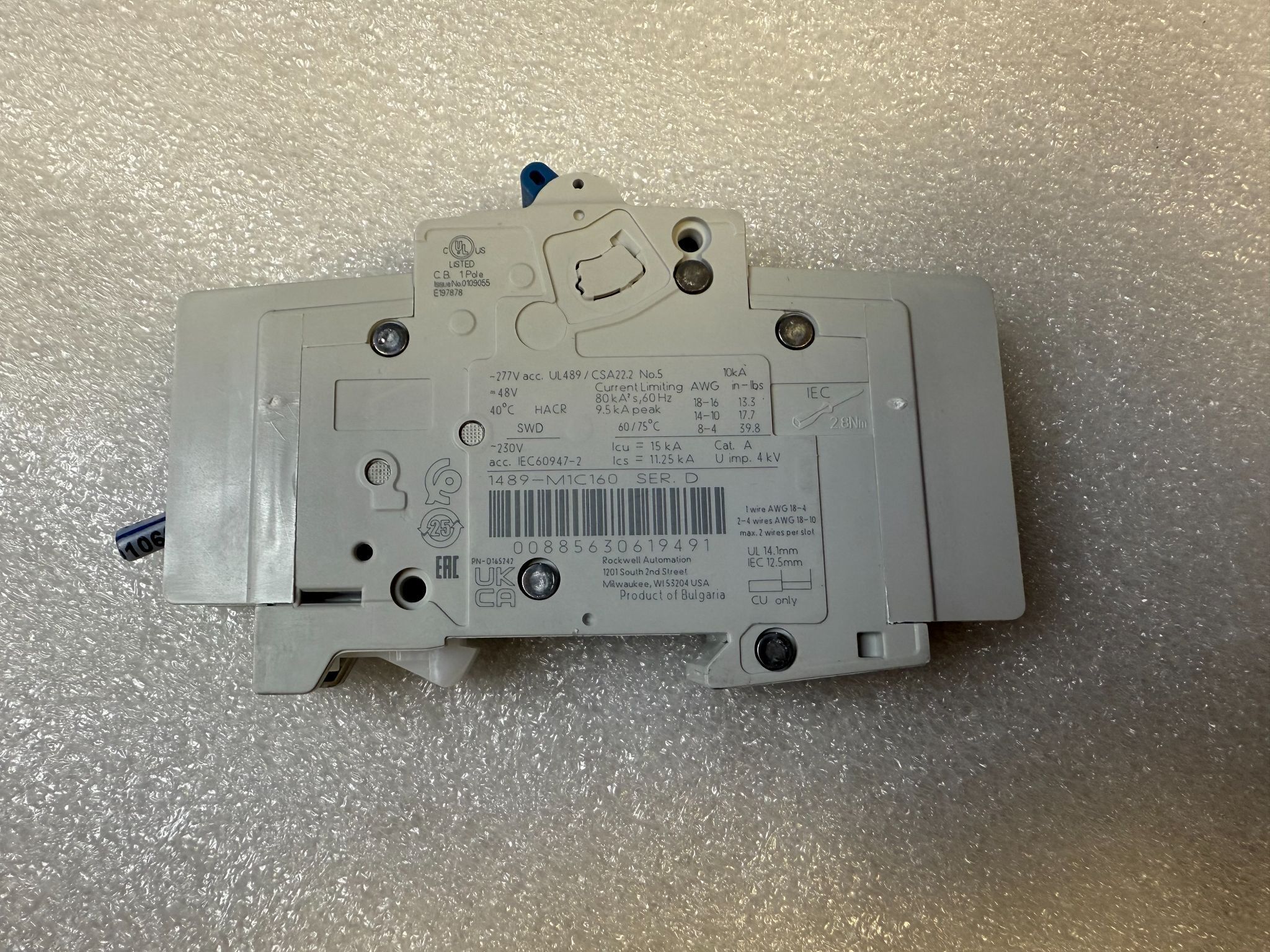 ALLEN BRADLEY 1489-M1C160 16A Circuit Breaker USED 1