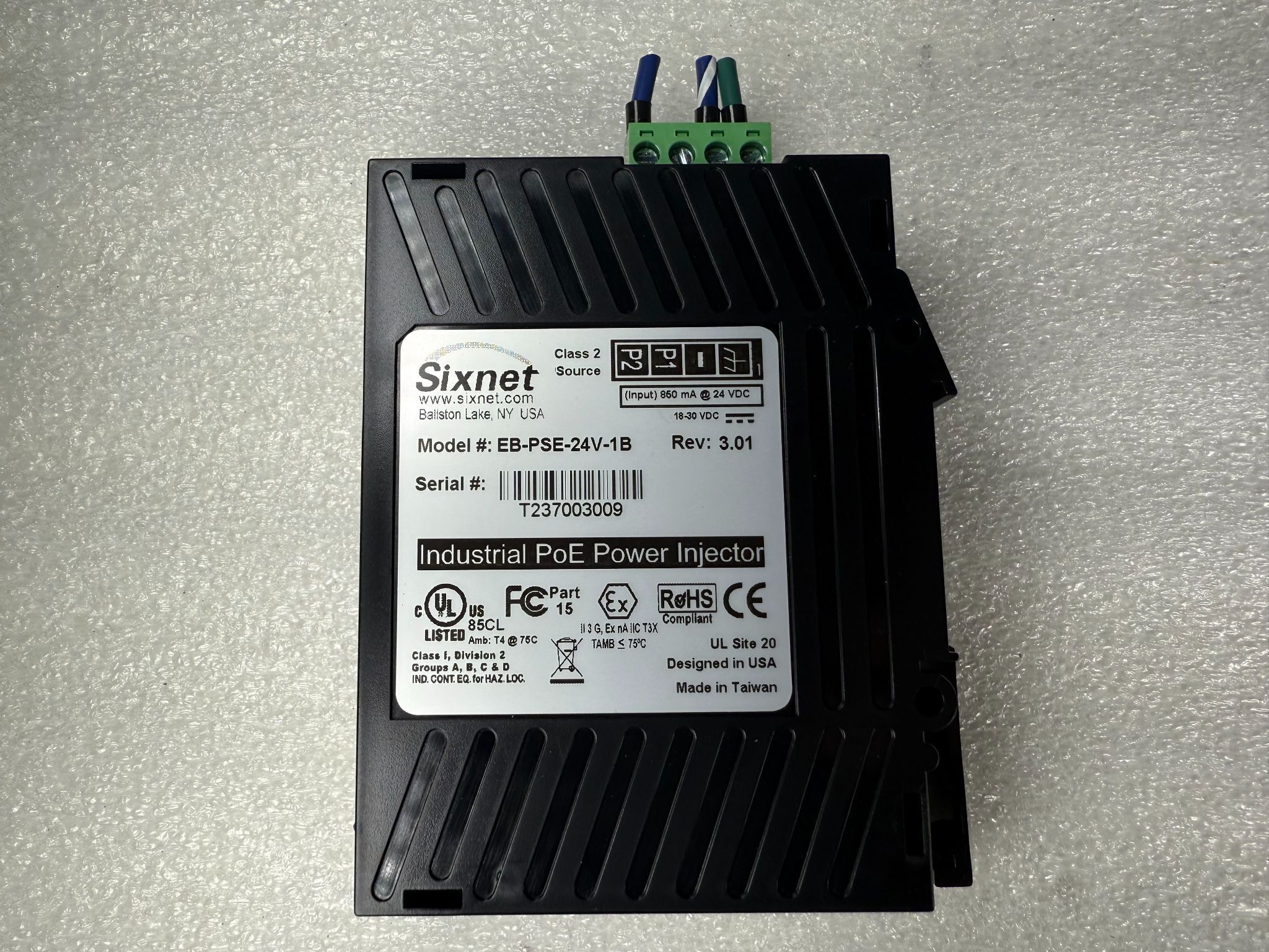 SIXNET EB-PSE-24V-1B Industrial PoE Power Injector USED 1