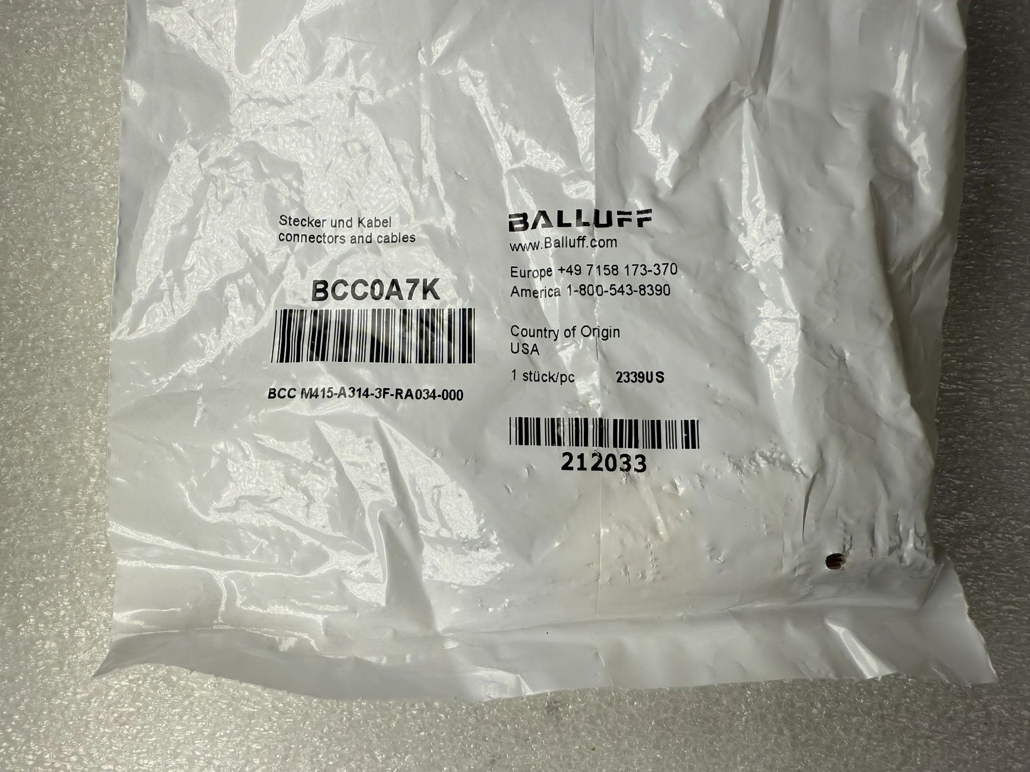 BALLUFF BCC M415-A314-3F-RA034-000 M12x1 Female to 7/8"-16 UN2A Male Adapter BCC0A7K NEW 0