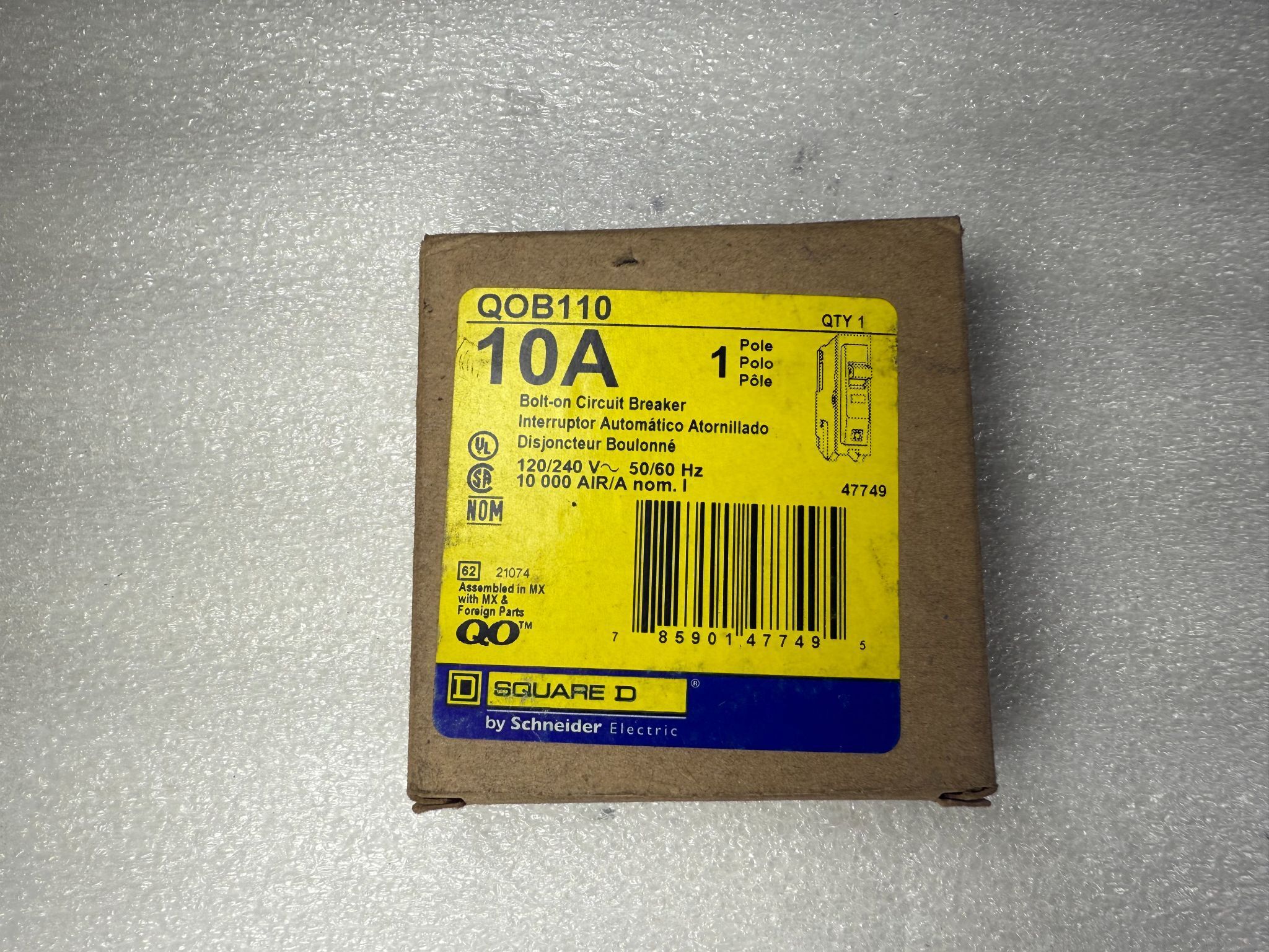 SQUARE D QOB110 Bolt-On 1-Pole Circuit Breaker 10A 120/240V NEW 0