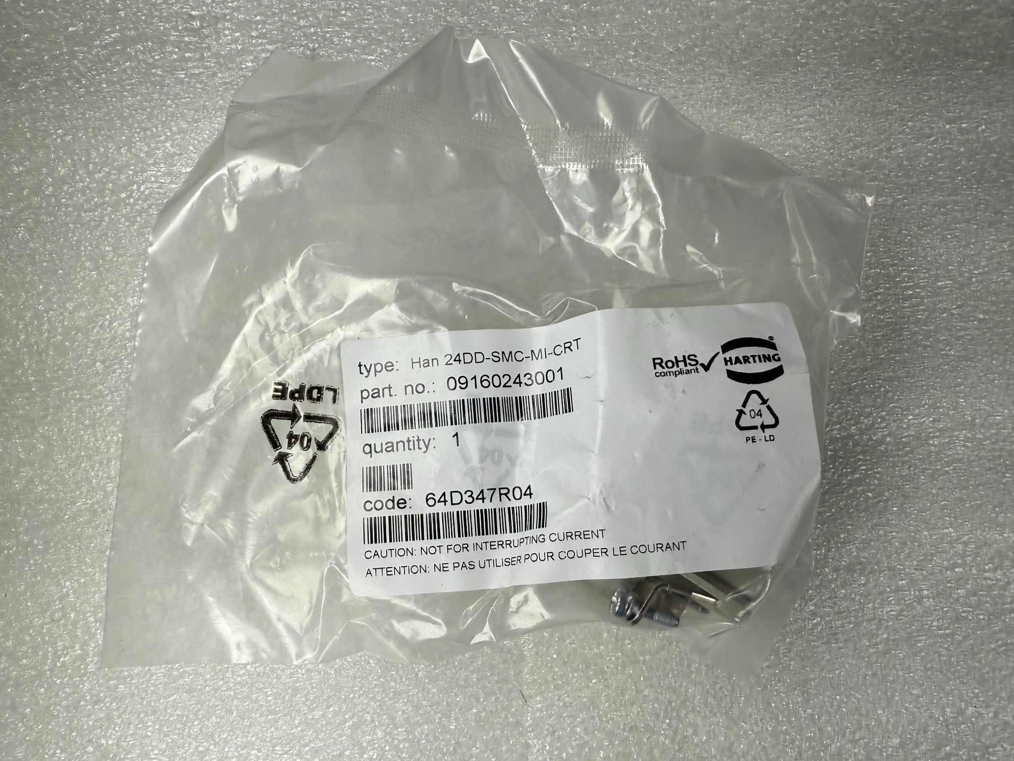 HARTING 09160243001 Han 24DD-SMC-MI-CRT 24-Contact Connector NEW 0