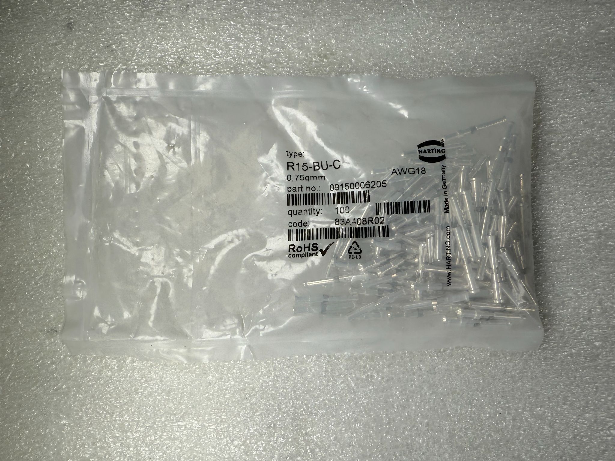 HARTING 09150006205 R15-BU-C Crimp Contact NEW (100-Pack) 0