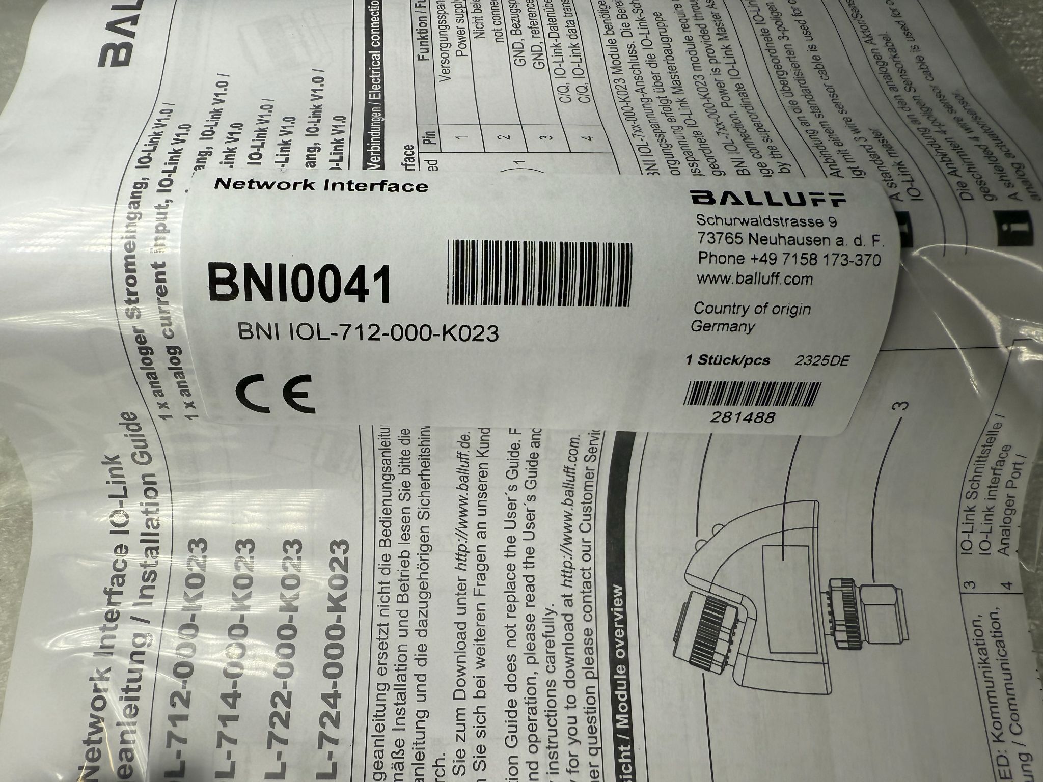 BALLUFF BNI IOL-712-000-K023 IO-Link Analog Signal Converter BNI0041 NEW 1