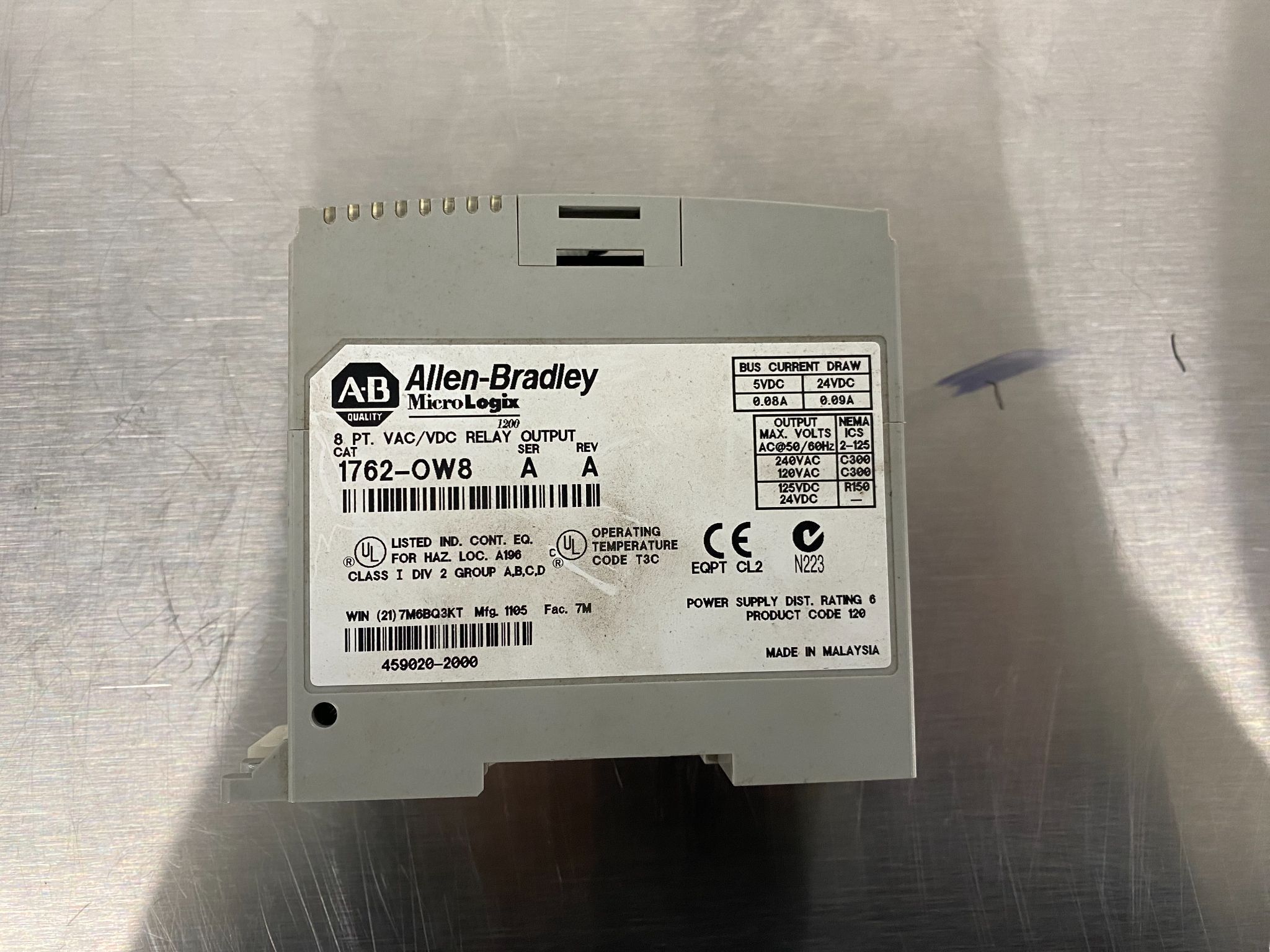 ALLEN BRADLEY 1762-OW8/A MicroLogix 1500 PLC Output Module USED 0