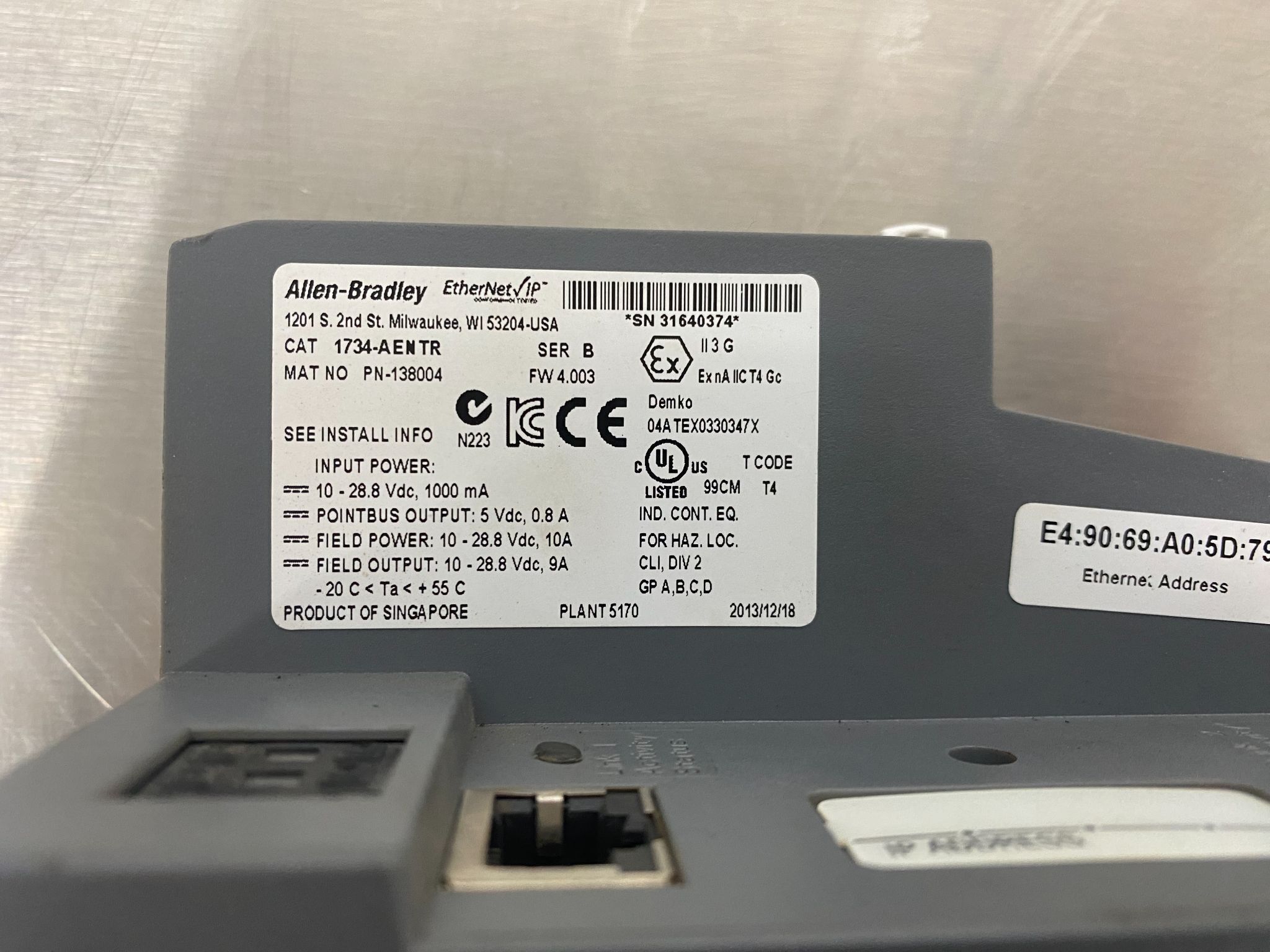 ALLEN BRADLEY 1734-AENTR Point I/O Network Adapter Module USED 4