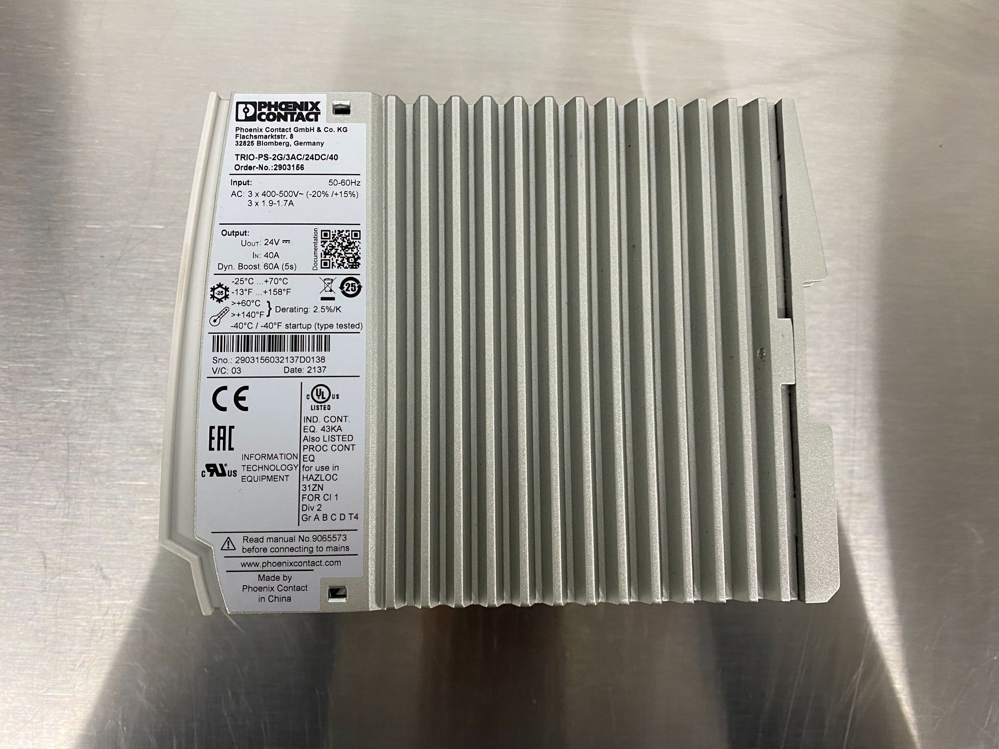 PHOENIX CONTACT 2903156 TRIO Series 24V Power Supply USED 1