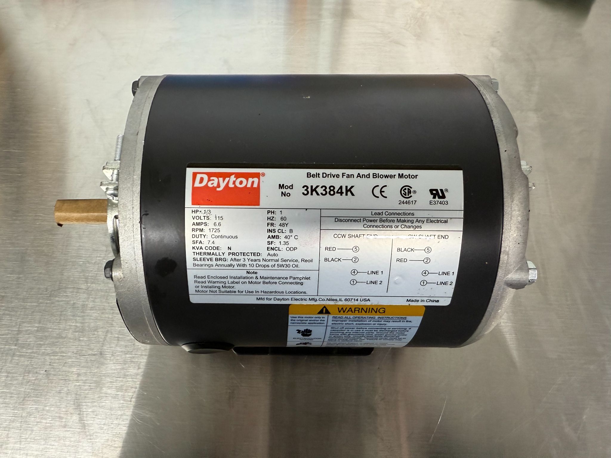 GRAINGER DAYTON 3K348K Belt Drive Fan and Blower Motor NEW - OPEN BOX 1