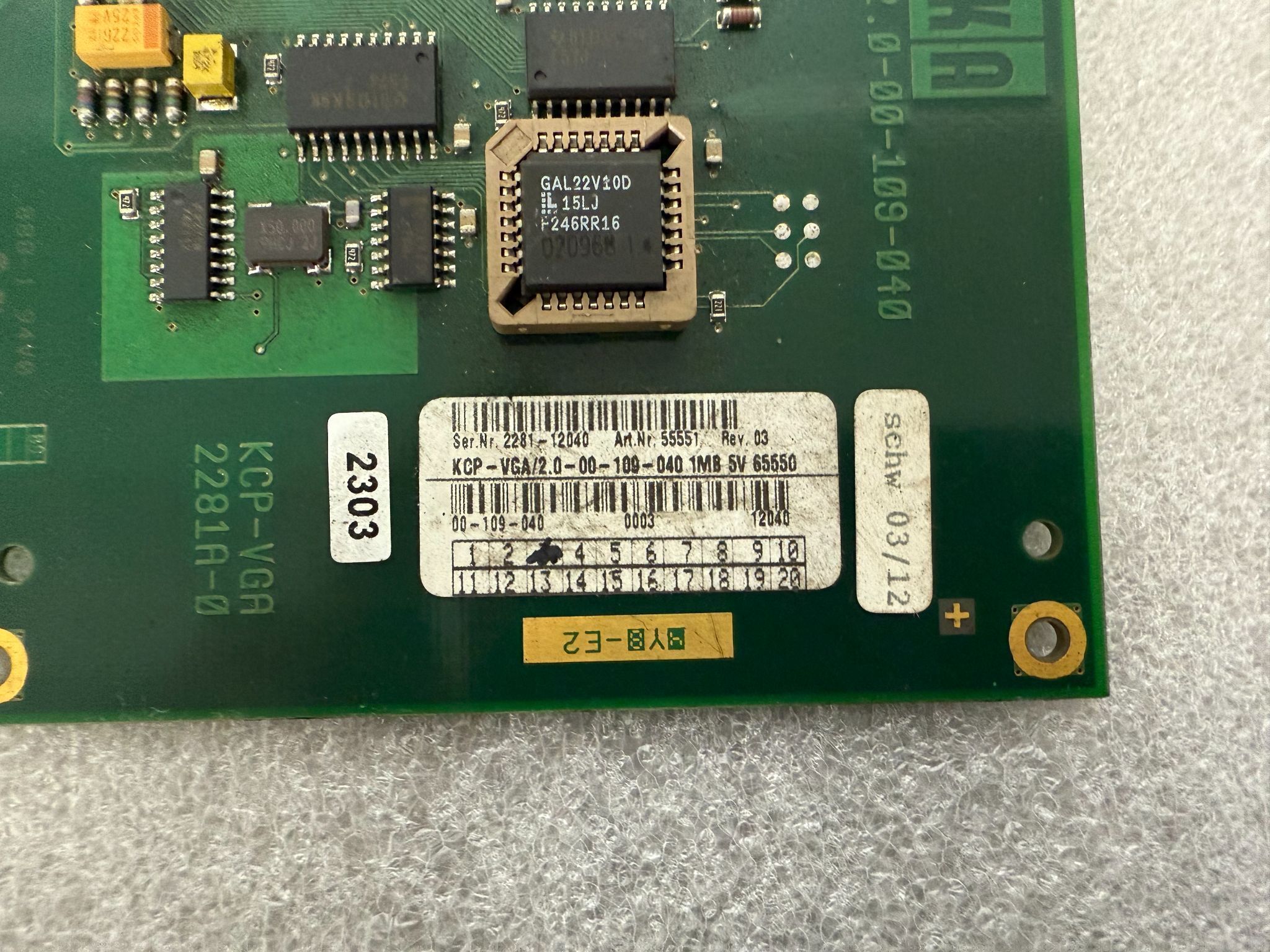 KUKA KVGA 2.0-00-109-040 Interface Board USED 1
