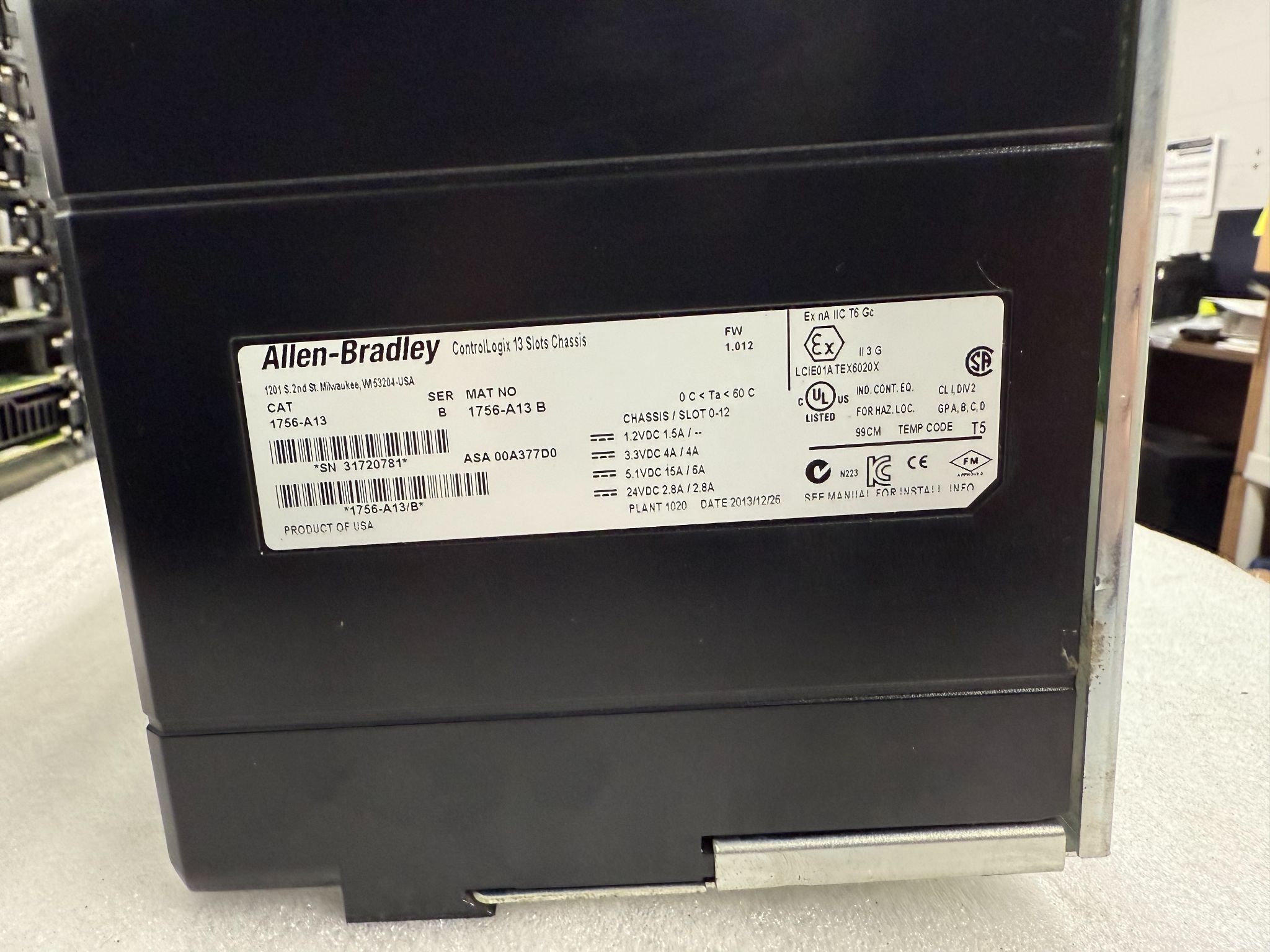 ALLEN BRADLEY 1756-A13 Control-Logix 13 Slot PLC Chassis USED 6