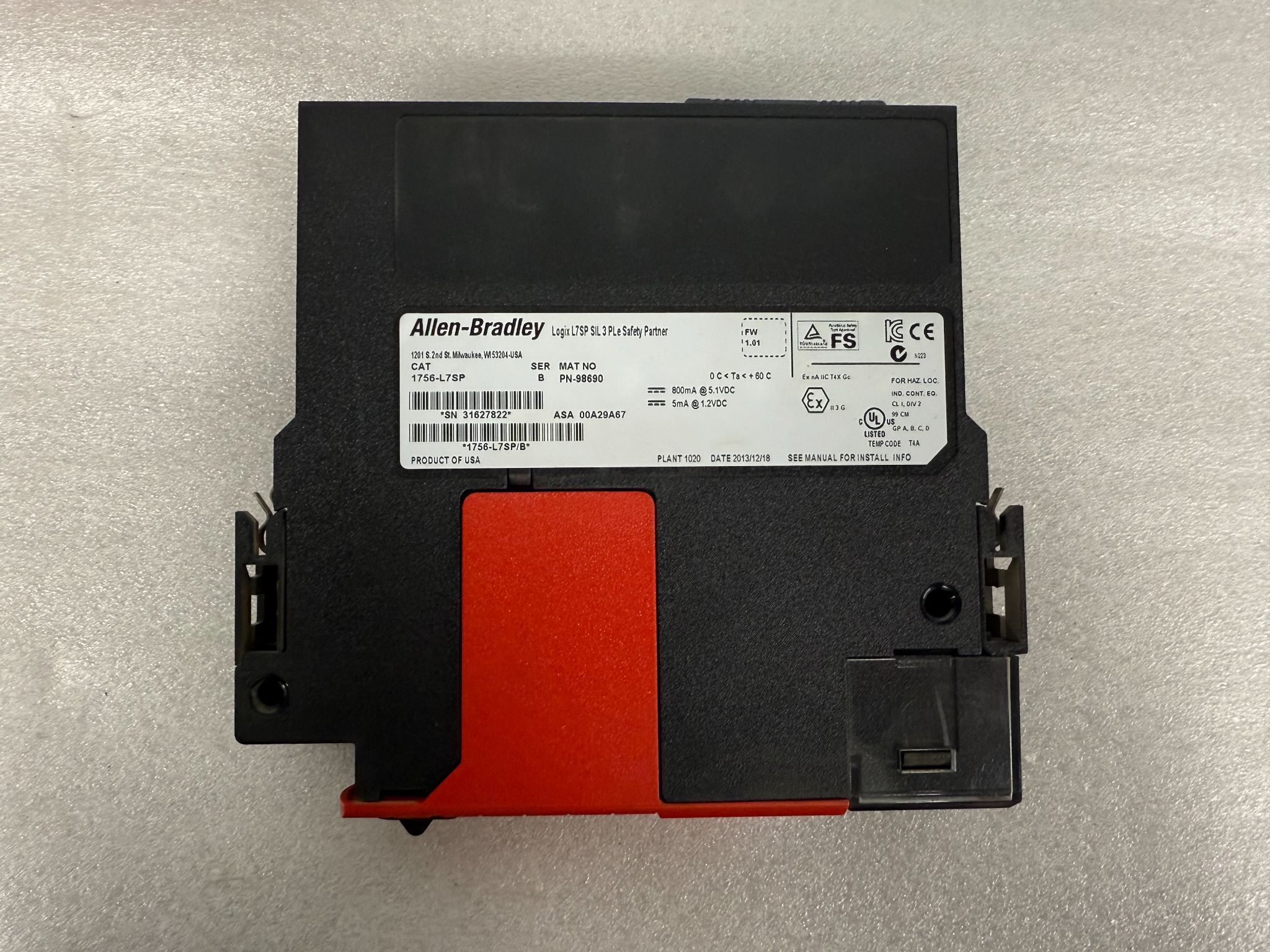 ALLEN BRADLEY 1756-L7SP GuardLogix Safety Processor USED 1