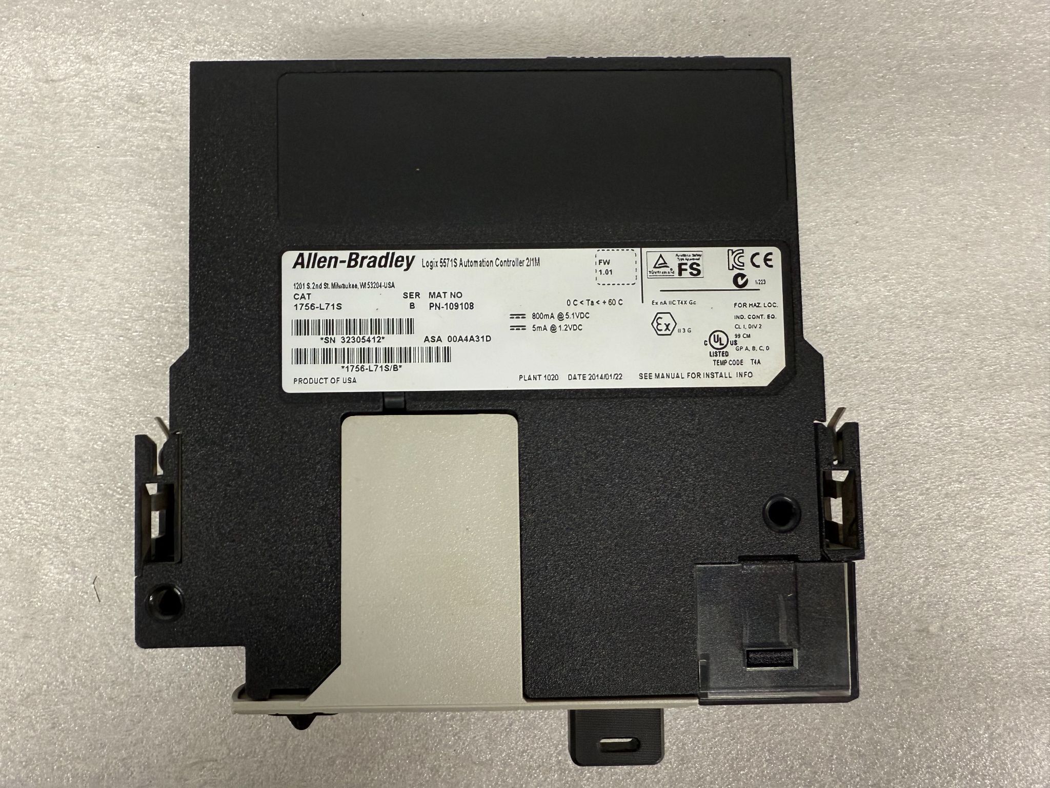 ALLEN BRADLEY 1756-L71S GuardLogix 5571S Safety Controller USED 2