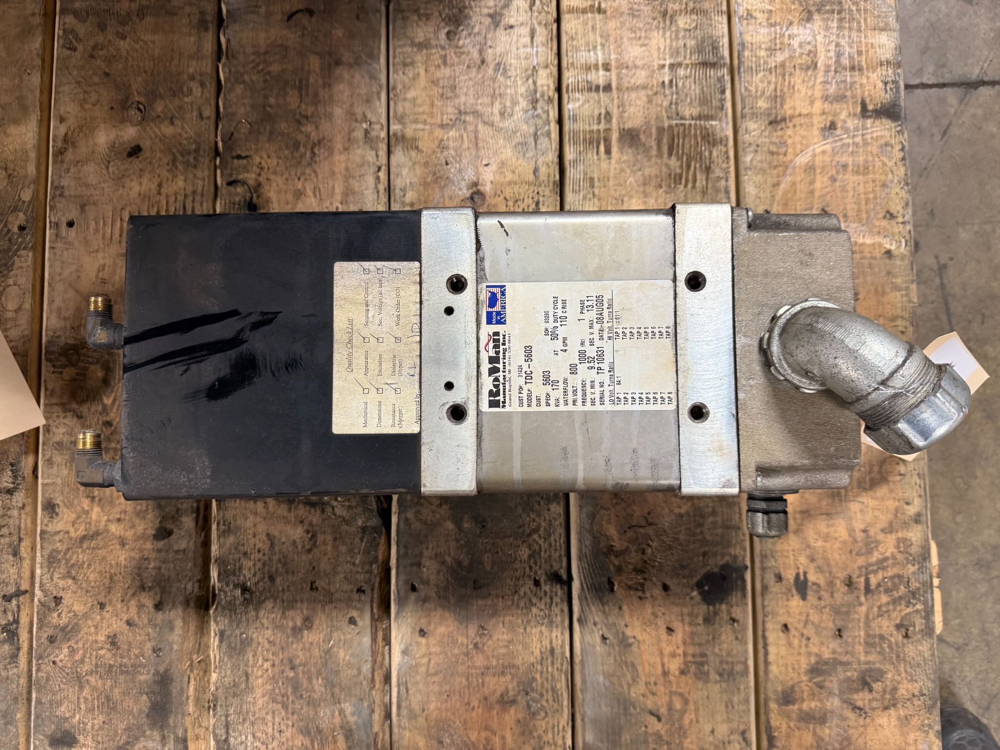 RoMan Manufacturing TDC-5603 135 KVA Welding Transformer 800V, 1-PH USED 0