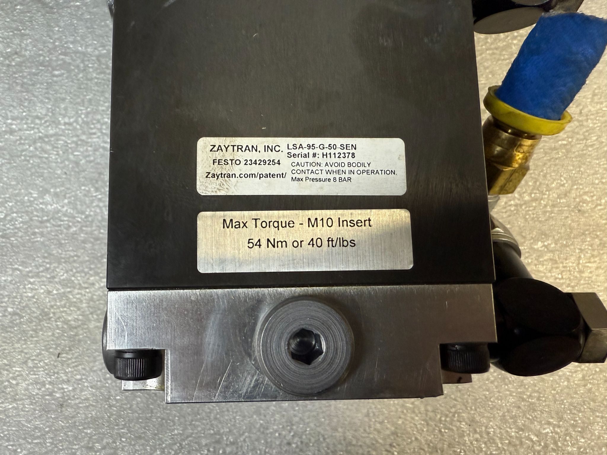 ZAYTRAN LSA‑95‑G‑50‑SEN Pneumatic Shot Pin Actuator USED 2