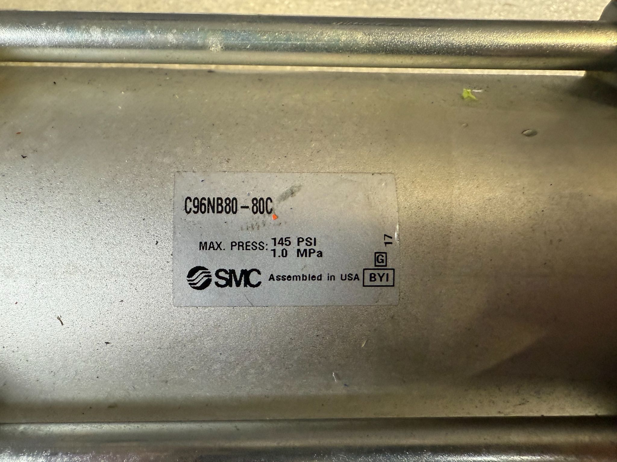 SMC C96NB80‑80C Pneumatic Cylinder w/ MWB80TF‑UA Lock‑Up Unit USED 3