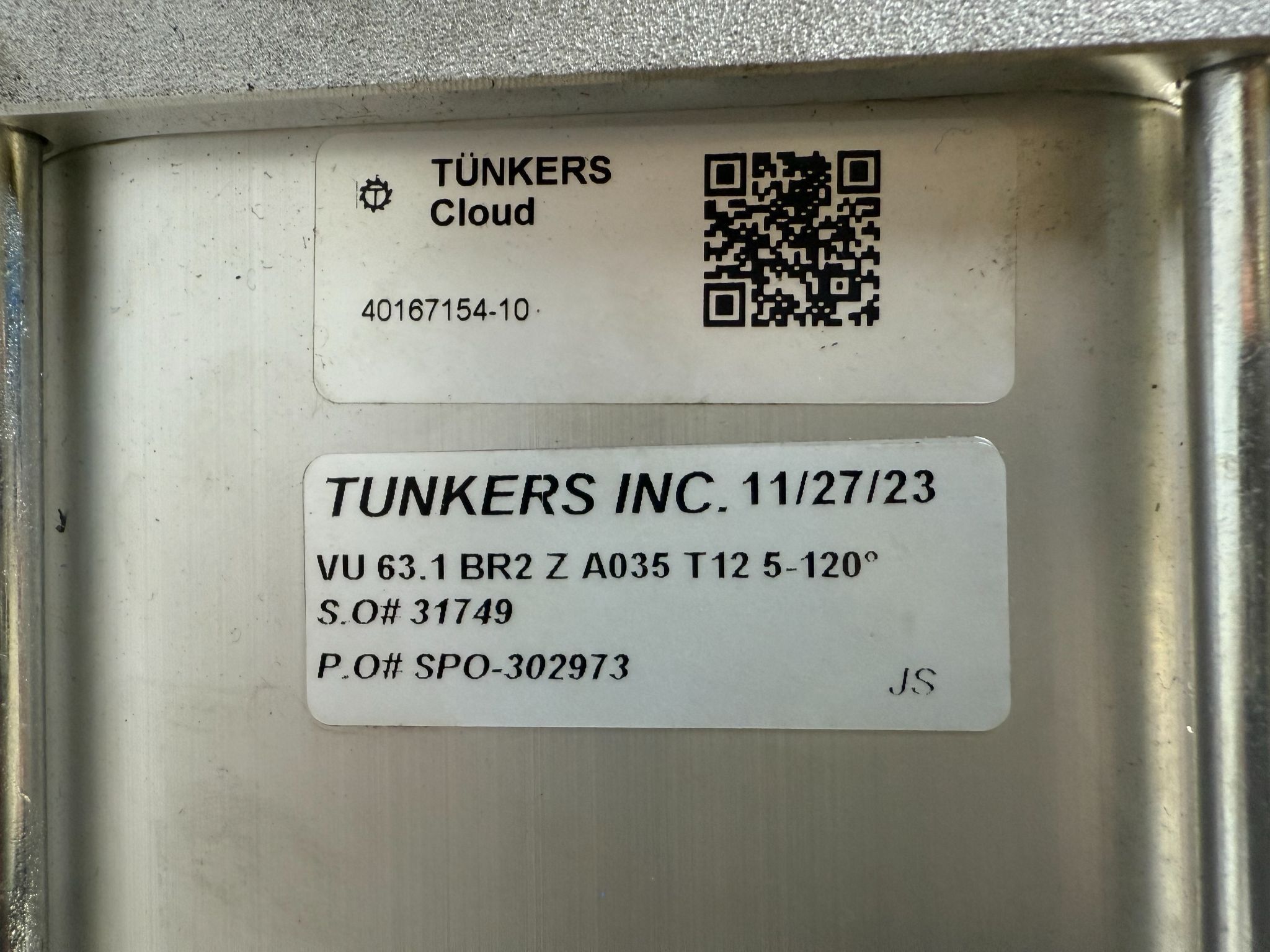 TUNKERS VU 63.1 BR2 Z A035 T12 5‑120° Pneumatic Clamp USED 4