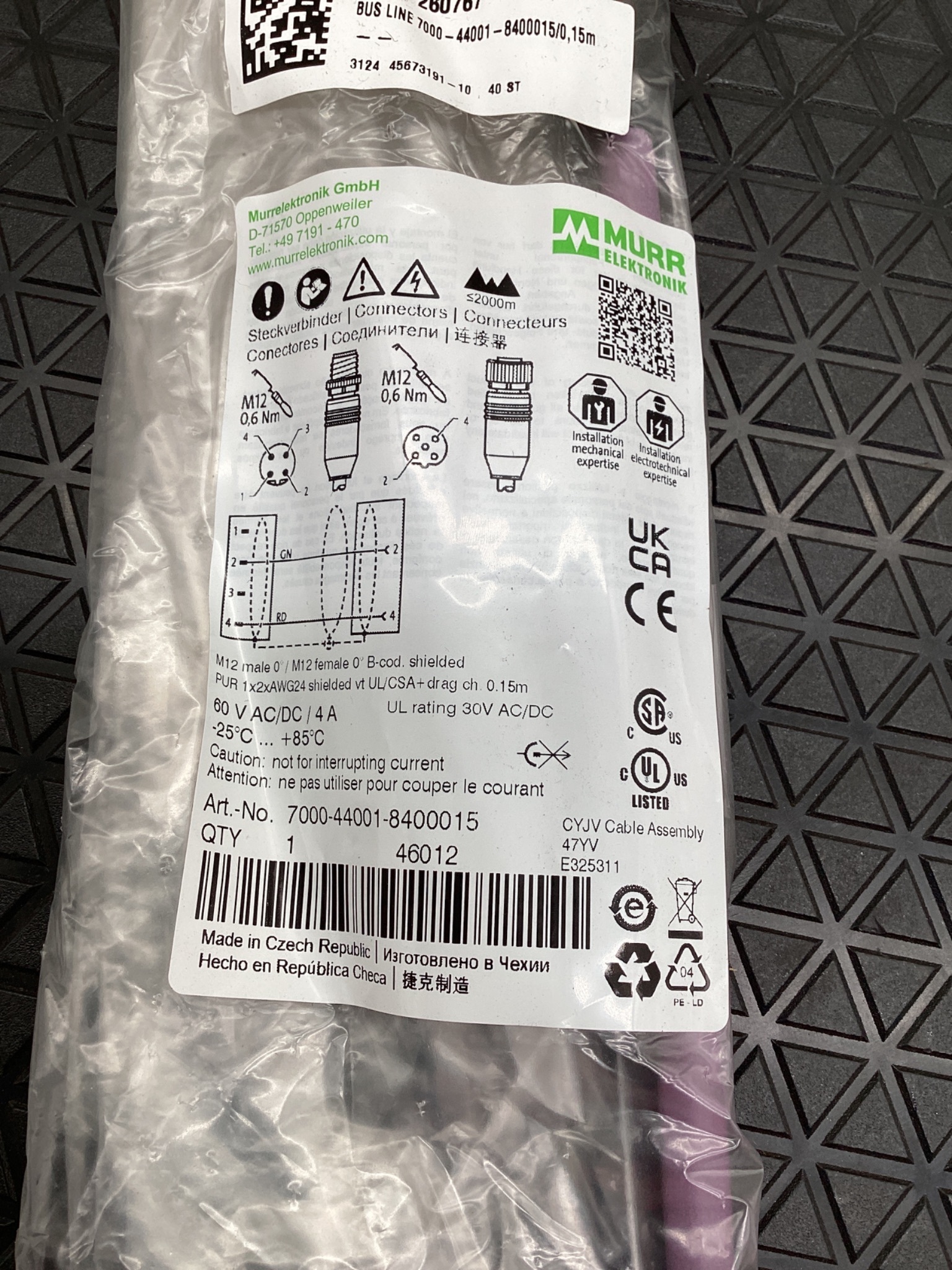 MURR ELEKTRONIK 7000-44001-8400015 M12 B-Coded Profibus Cable 0.15M (Lot Of 10) NEW 1