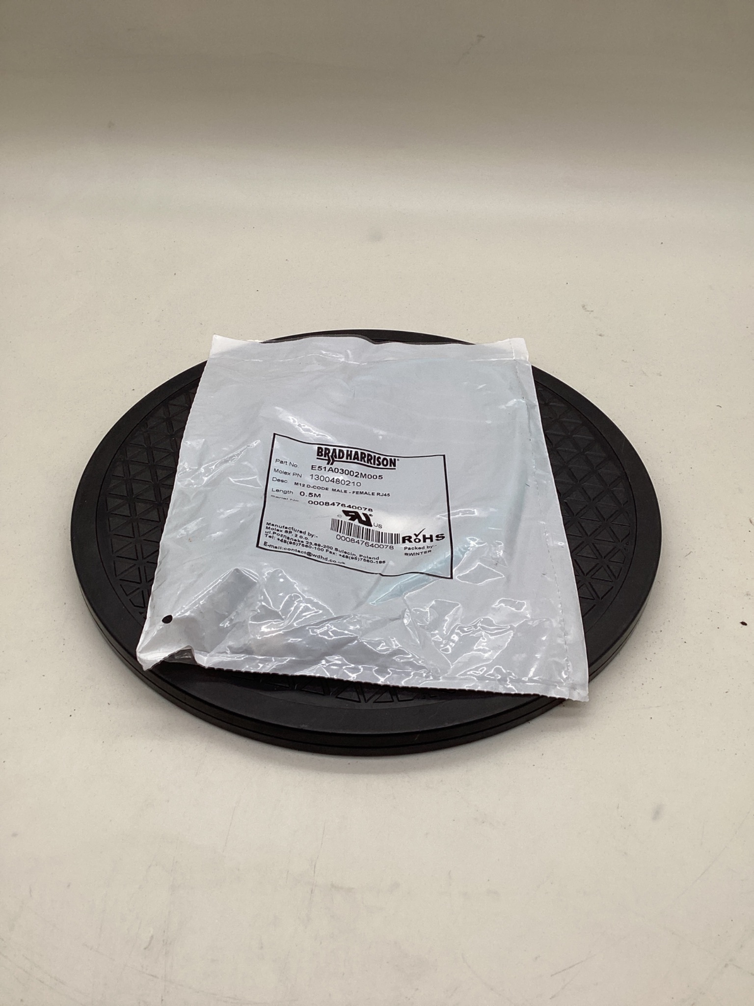 MOLEX / BRAD HARRISON 1300480210 M12 D-Coded To RJ45 Ethernet Cable 0.5M NEW 0