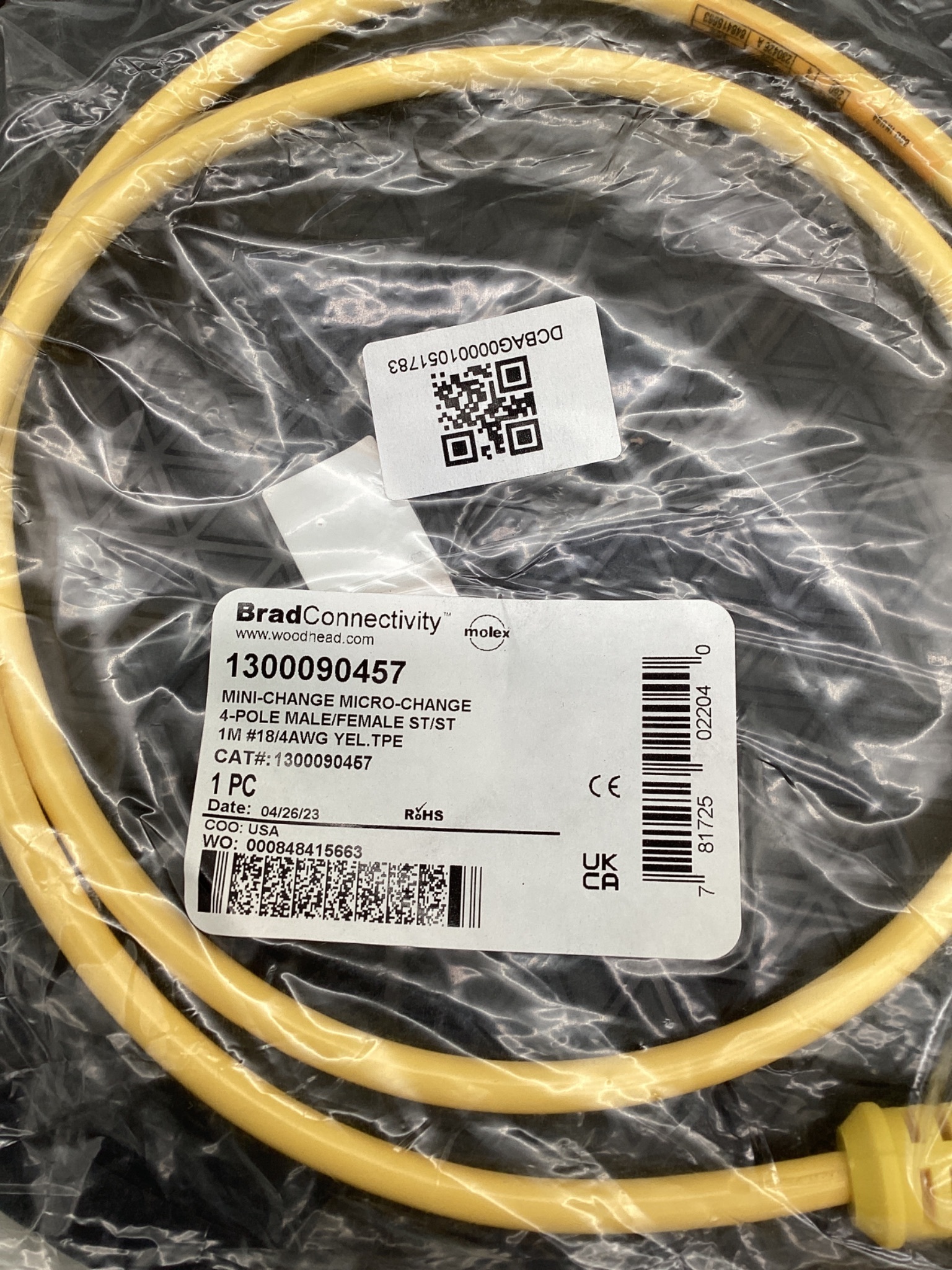 BRAD CONNECTIVITY / MOLEX 1300090457 Mini-Change To Micro-Change Cordset NEW 1