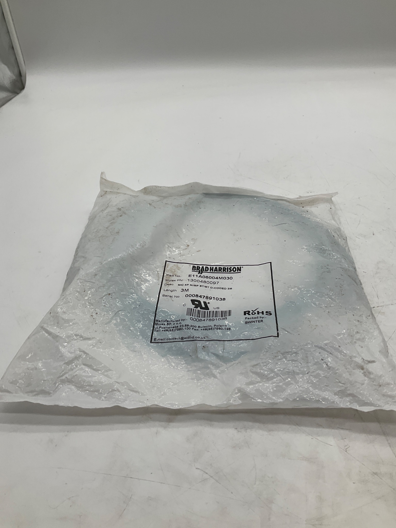BRAD HARRISON E11A06004M030 Micro-Change D-Coded Cordset 3M NEW 0