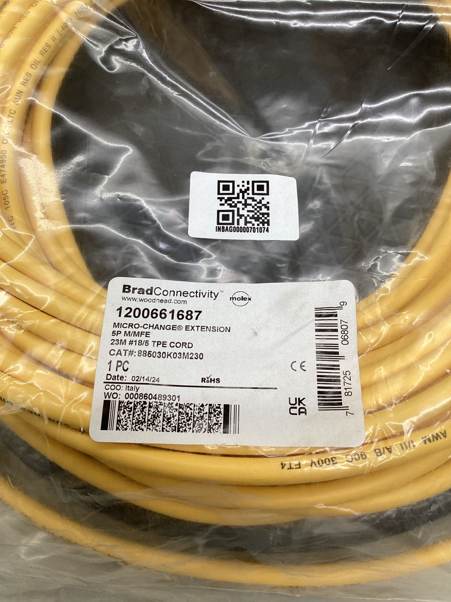 BRAD CONNECTIVITY 1200661687 Micro-Change Extension Cordset 23M 5-Pole NEW 1