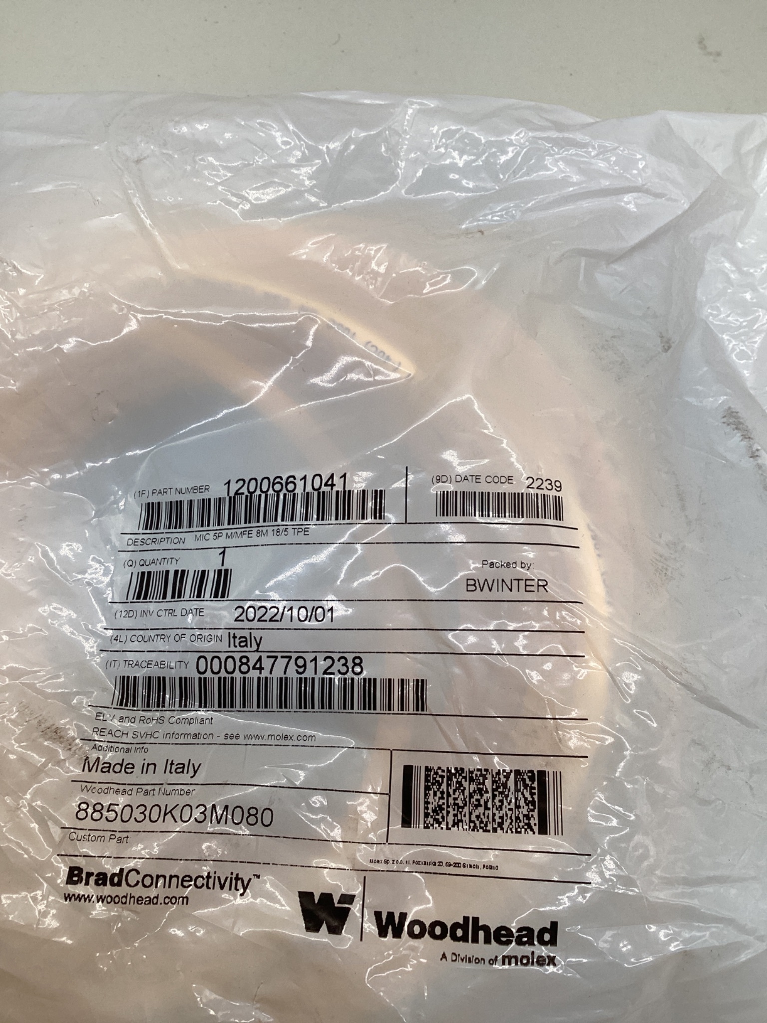 BRAD CONNECTIVITY 1200661041 Micro-Change Cordset 5-Pole 8M NEW 1