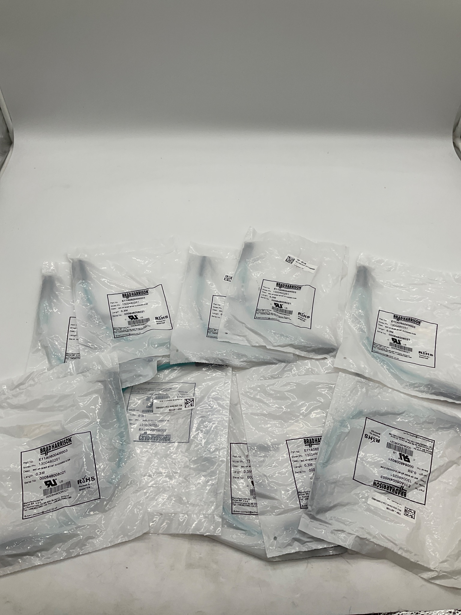 BRAD HARRISON / MOLEX E11A06004M003 D-Coded Ethernet Cordset 0.3M (LOT OF 10) NEW 0