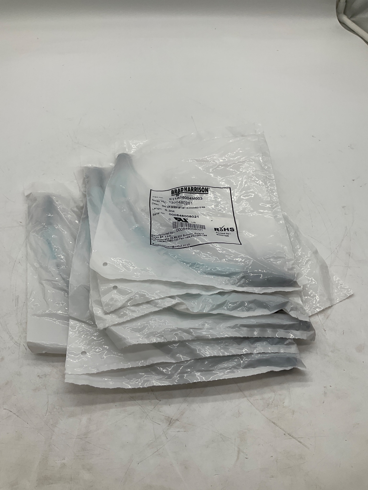 BRAD HARRISON / MOLEX E11A06004M003 D-Coded Ethernet Cordset 0.3M (LOT OF 10) NEW 1