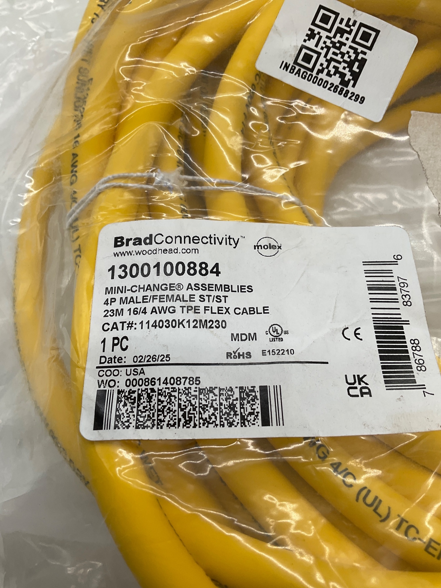 BRAD CONNECTIVITY 1300100884 Mini-Change Cordset 4-Pole 23M NEW 0