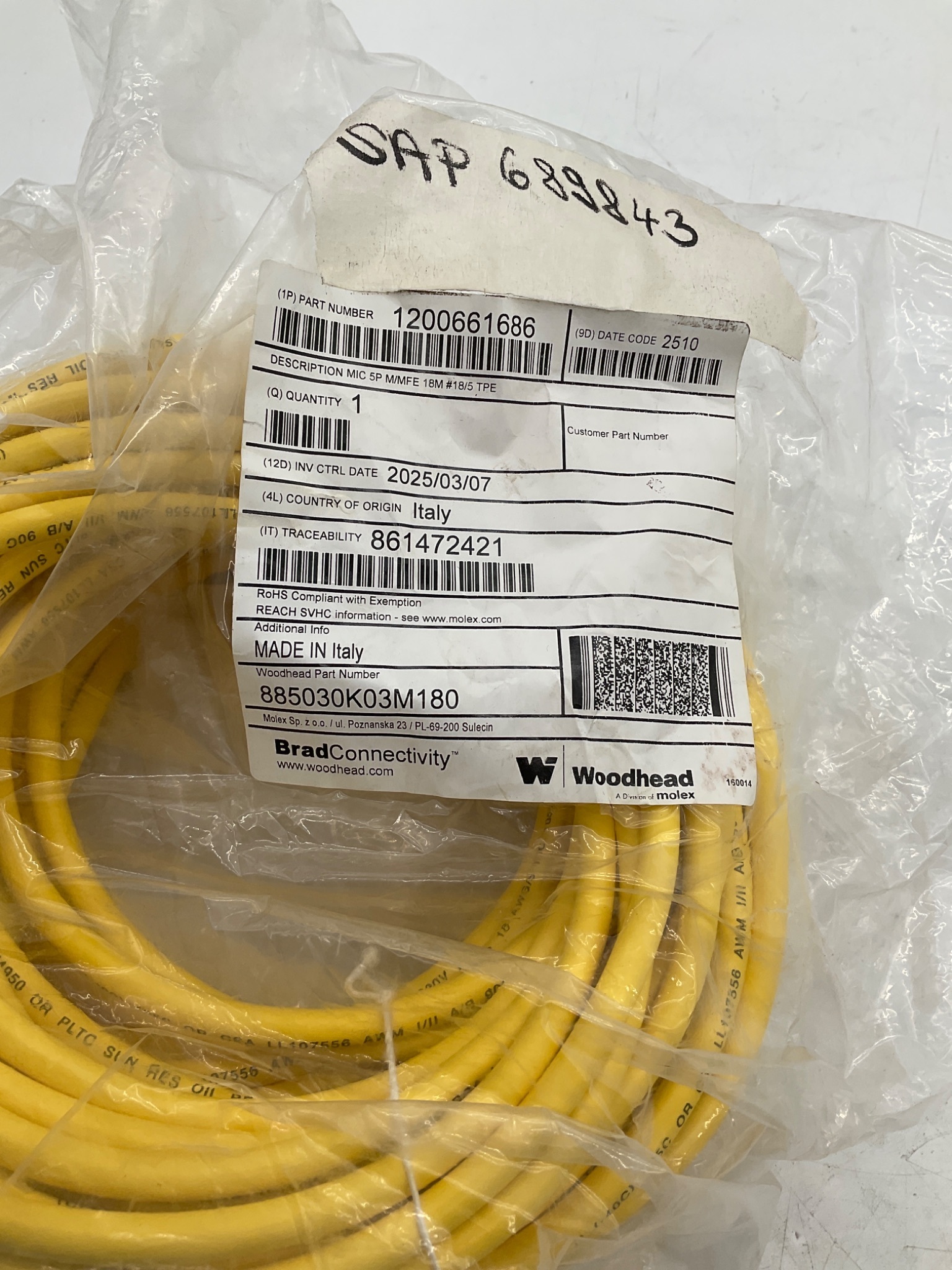 BRAD CONNECTIVITY 1200661686 Micro-Change Cordset 5-Pole 18M NEW 2