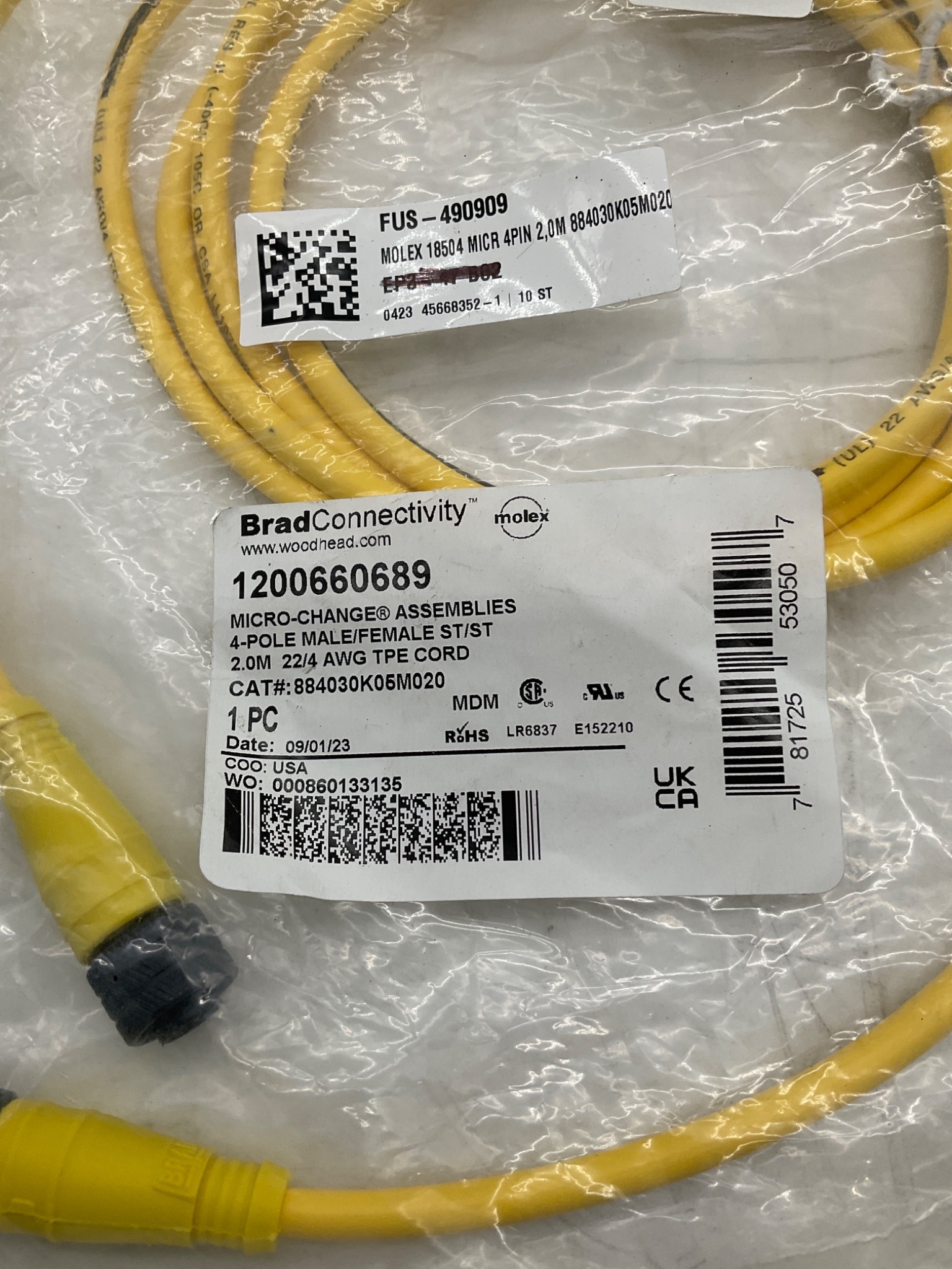 BRAD CONNECTIVITY 1200660689 Micro-Change Cordset 4-Pole 2M NEW 1