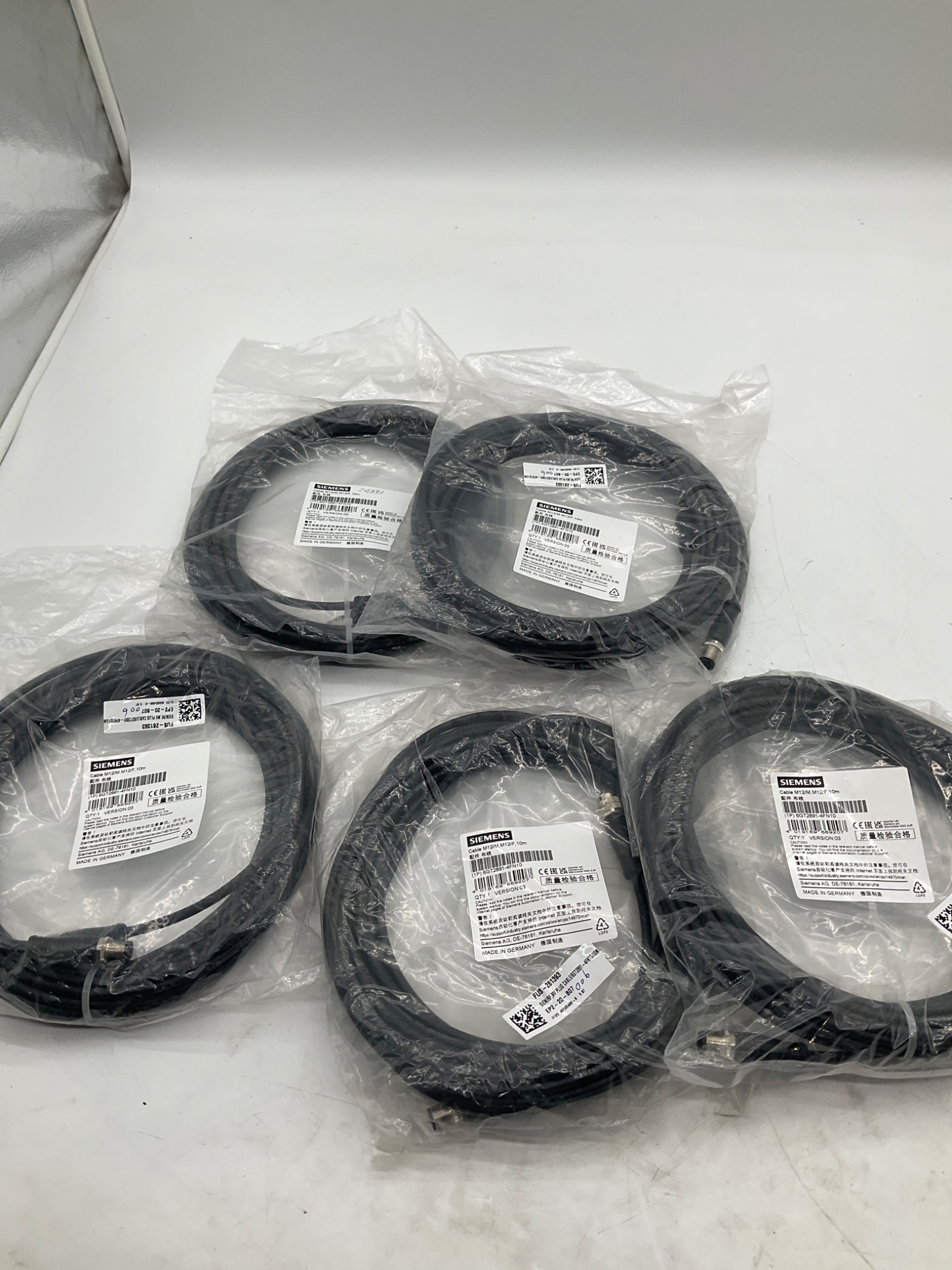 SIEMENS 6GT2891-4FN10 M12 Sensor Cable 10M (LOT OF 5) NEW 0