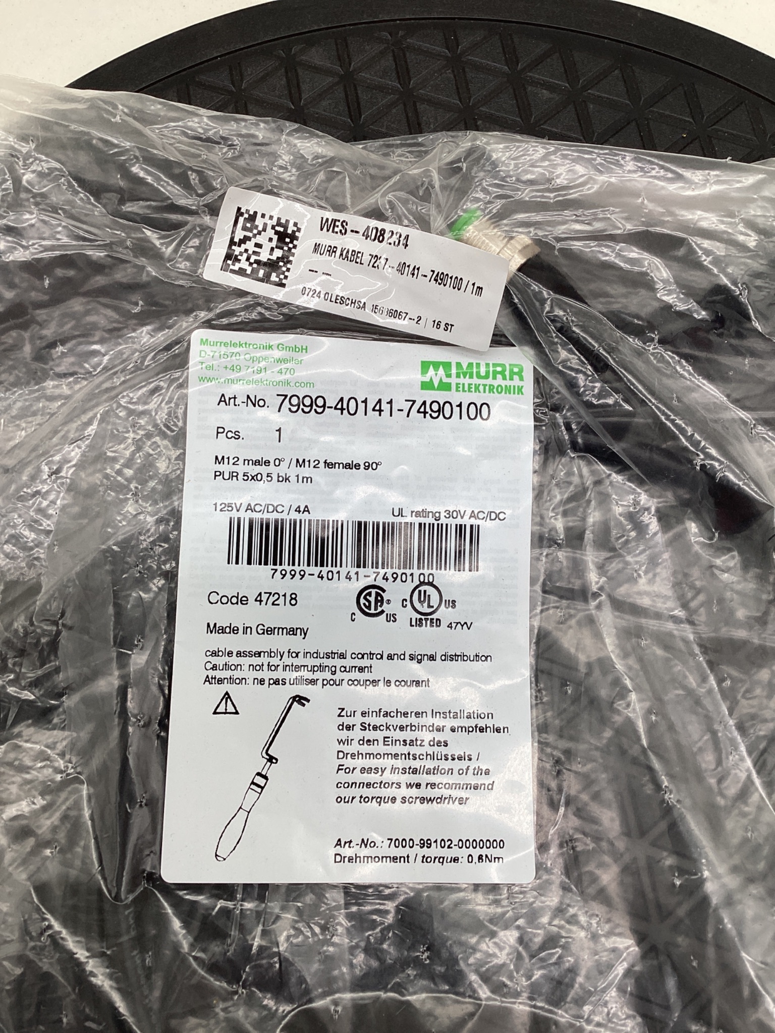 MURR ELEKTRONIK 7999-40141-7490100 M12 Sensor Cordset 1M NEW 1