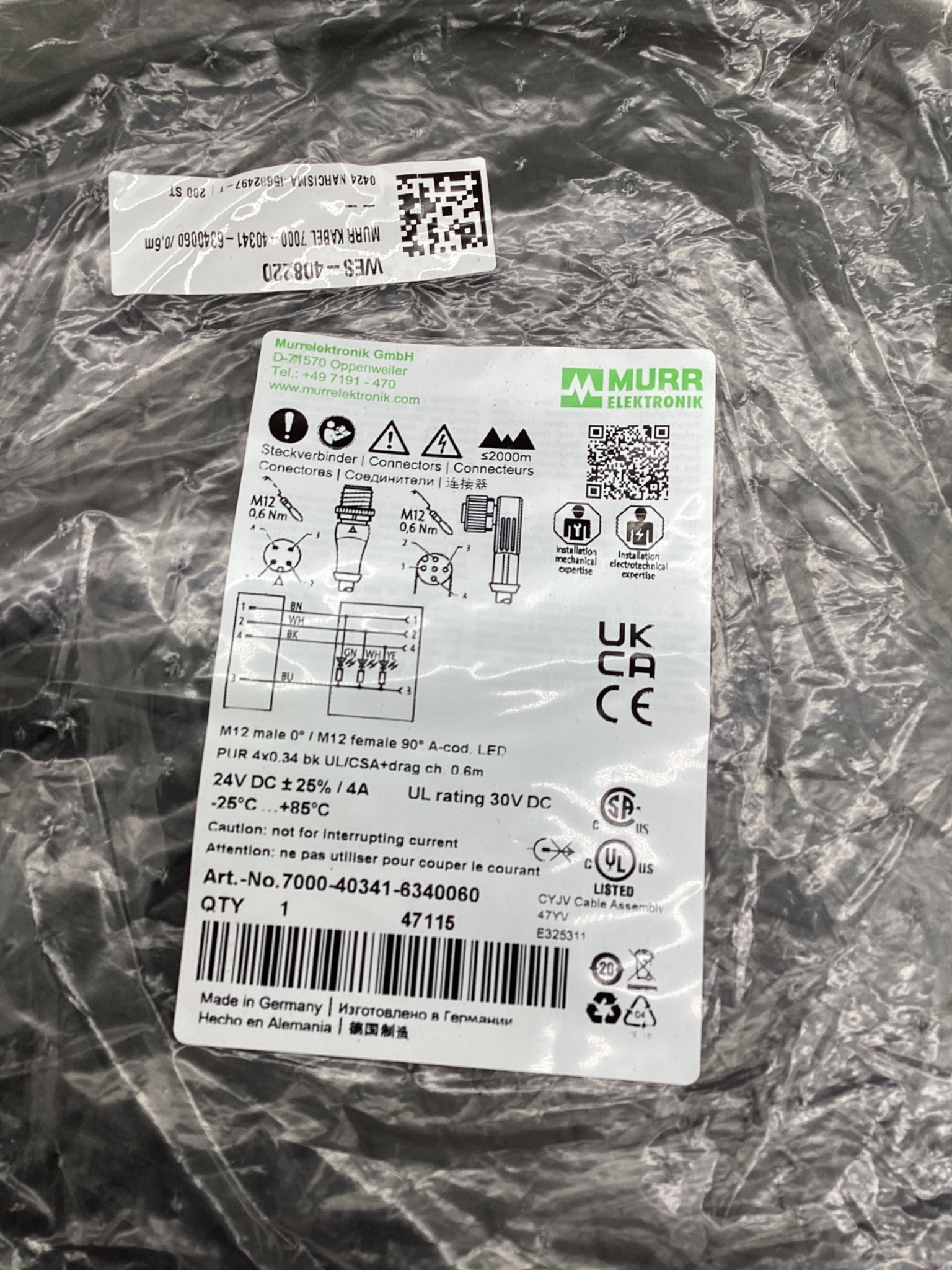 MURR ELEKTRONIK 7000-40341-6340060 M12 LED Cordset 0.6M NEW 1