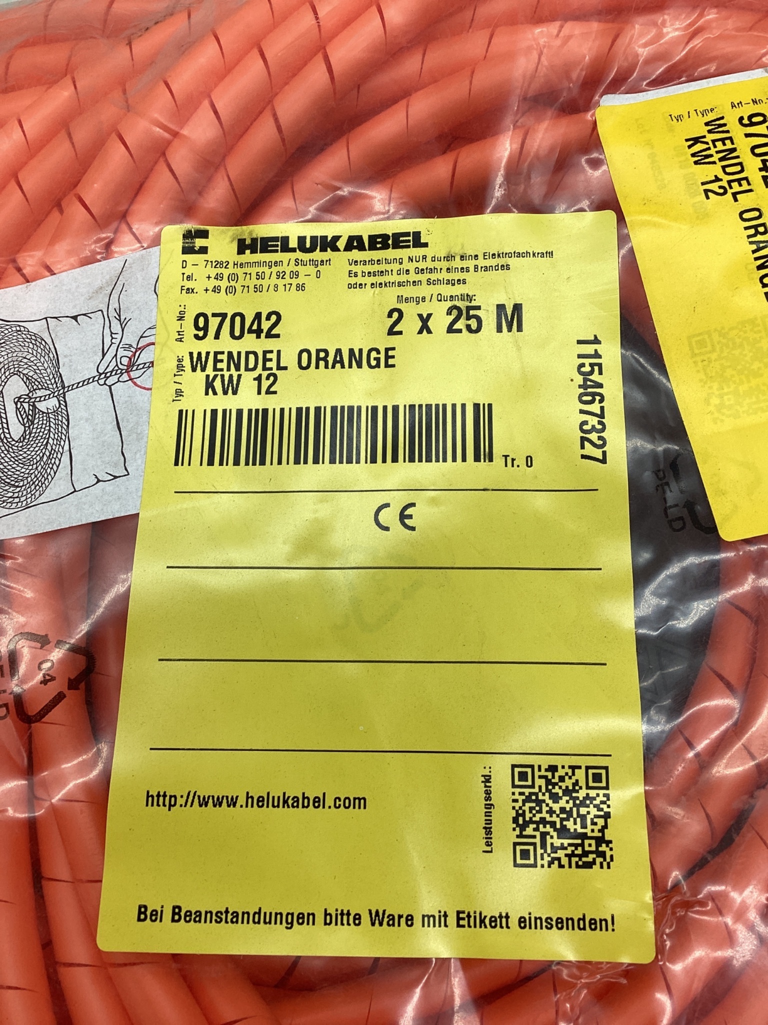 HELUKABEL 97042 Wendel Orange KW 12 Spiral Cable NEW 1