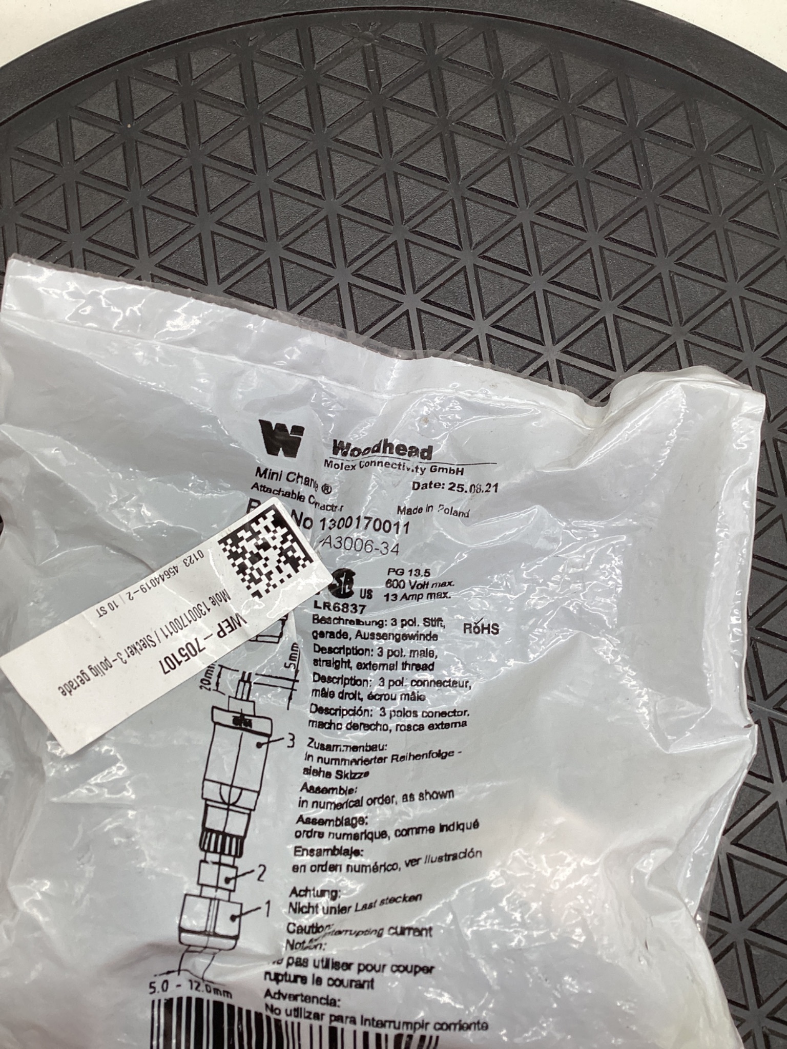WOODHEAD 1300170011 Mini-Change Attachable Connector 3-Pole Male NEW 1