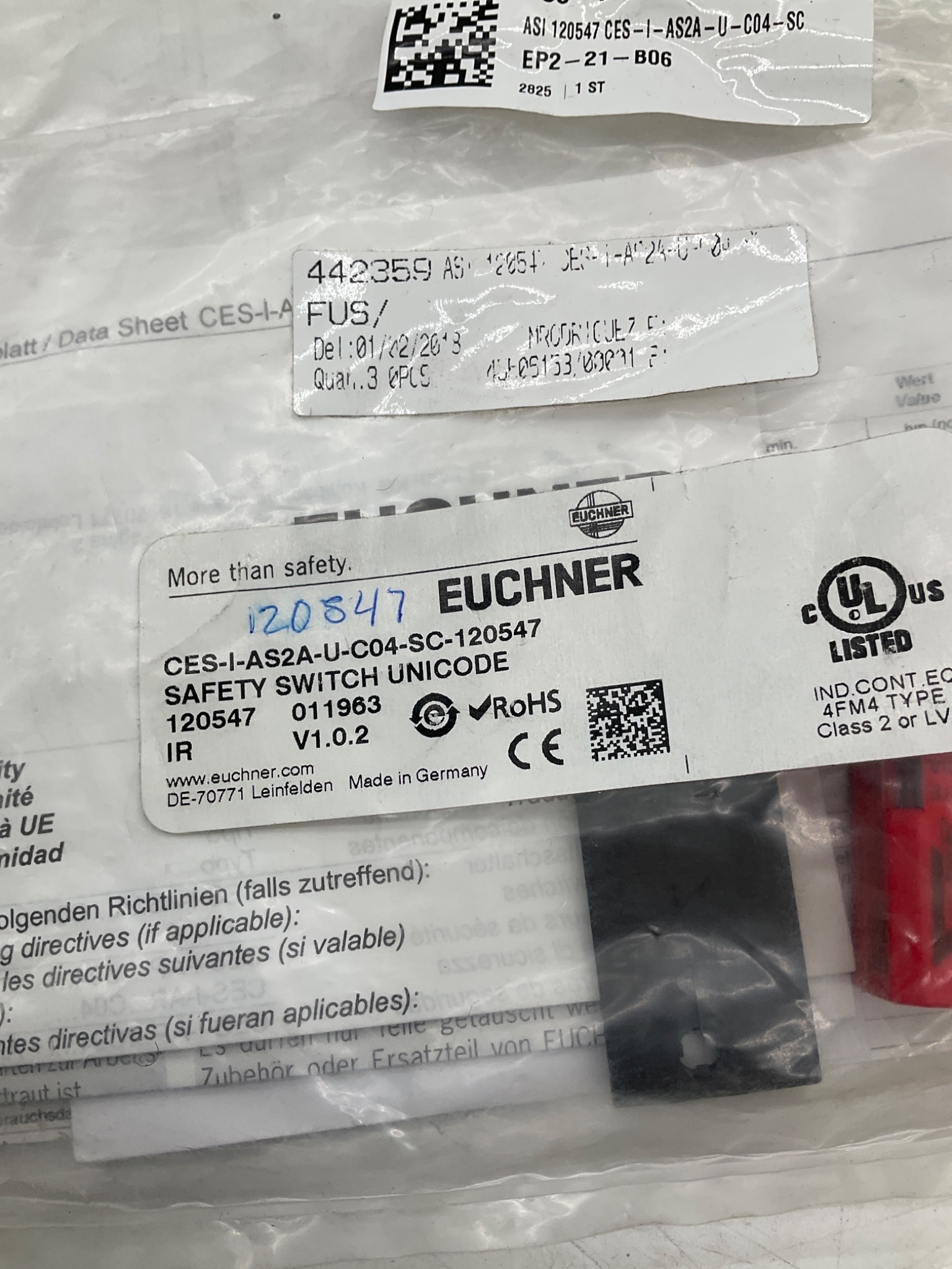 EUCHNER CES-I-AS2A-U-C04-SC-120547 Safety Switch Unicode NEW 2
