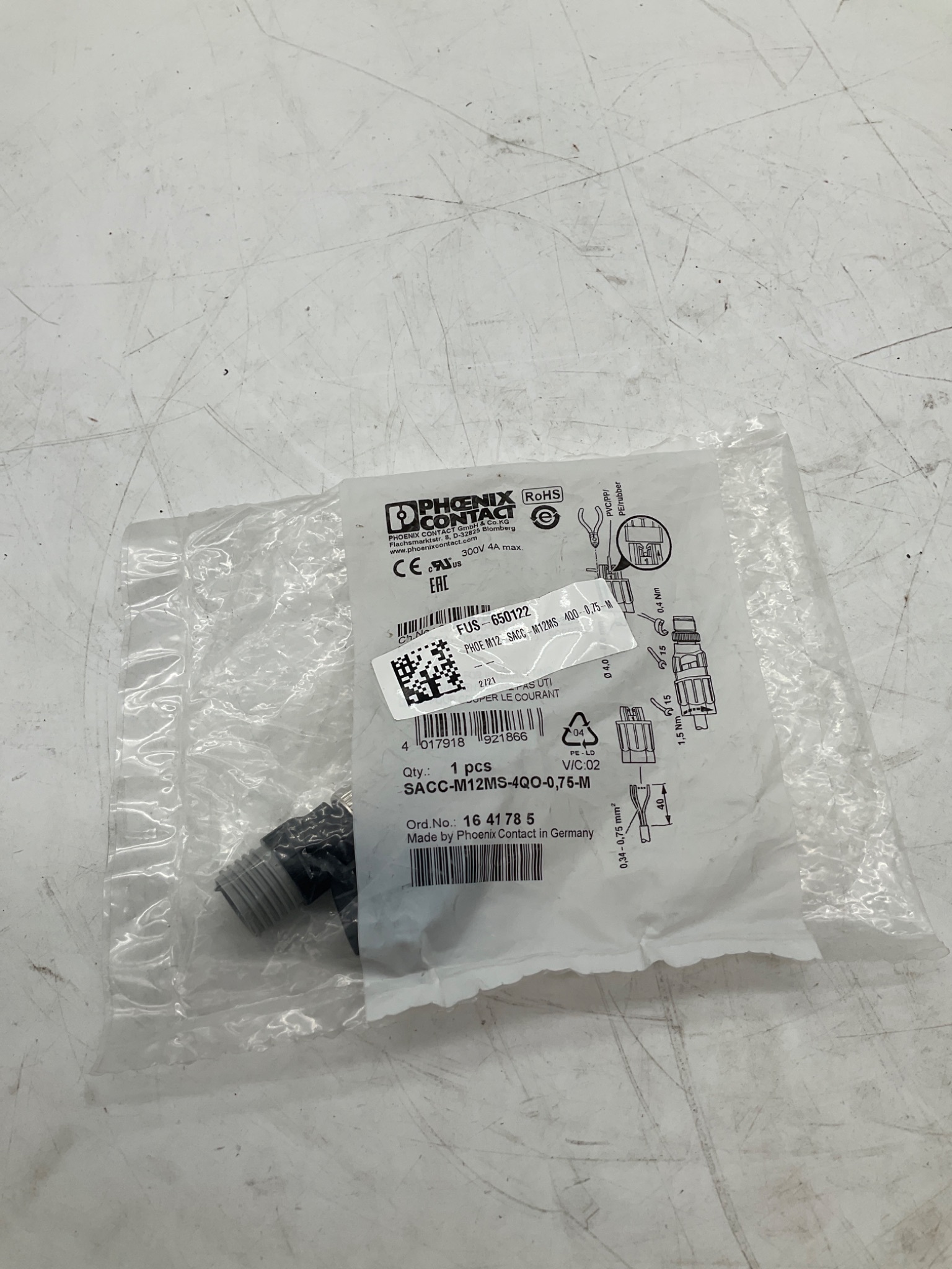 PHOENIX CONTACT SACC-M12MS-4QO-0,75-M Field Wireable M12 Connector NEW 0