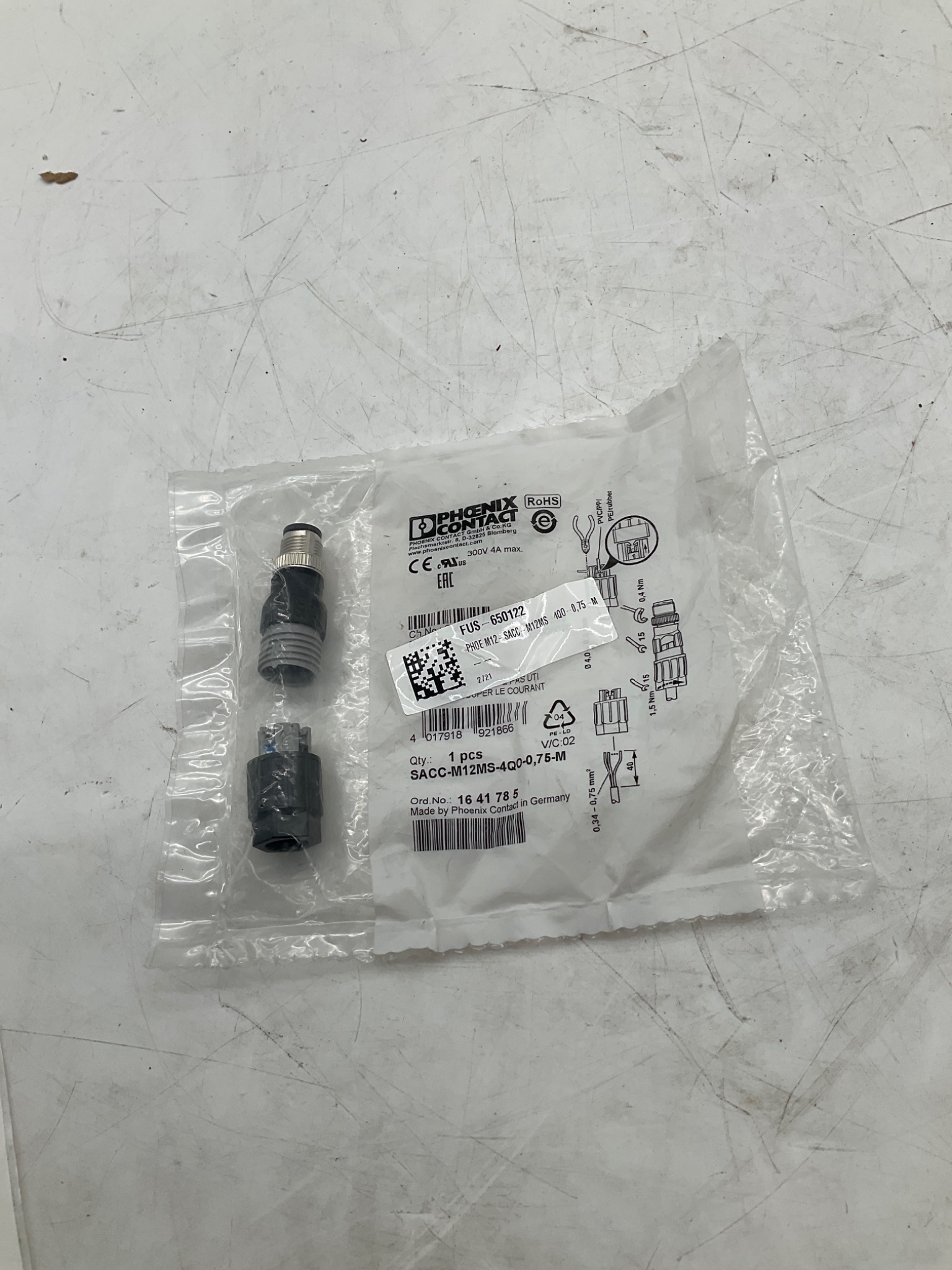 PHOENIX CONTACT SACC-M12MS-4QO-0,75-M Field Wireable M12 Connector NEW 3
