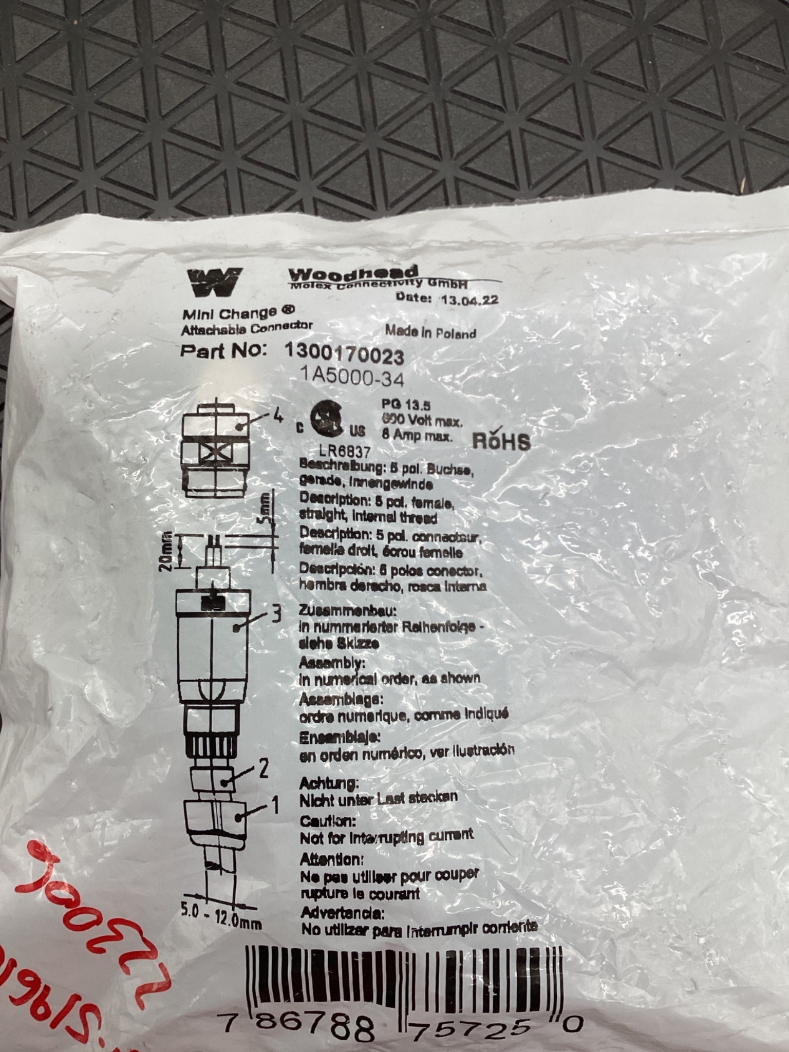 WOODHEAD 1300170023 Mini-Change Attachable Connector 5-Pole Female NEW 1