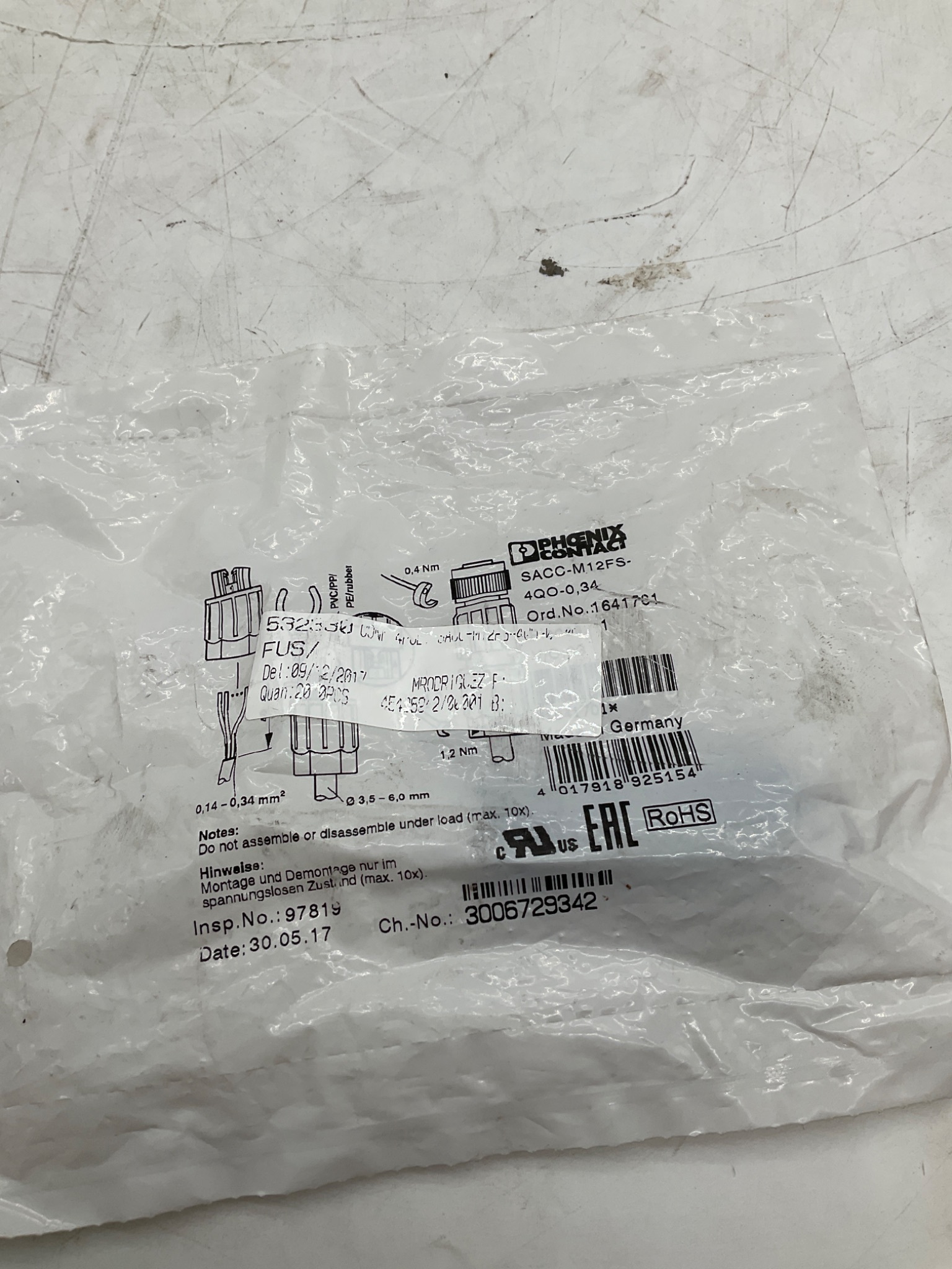 PHOENIX CONTACT SACC-M12FS-4QO-0,34 Field Wireable M12 Connector NEW 0