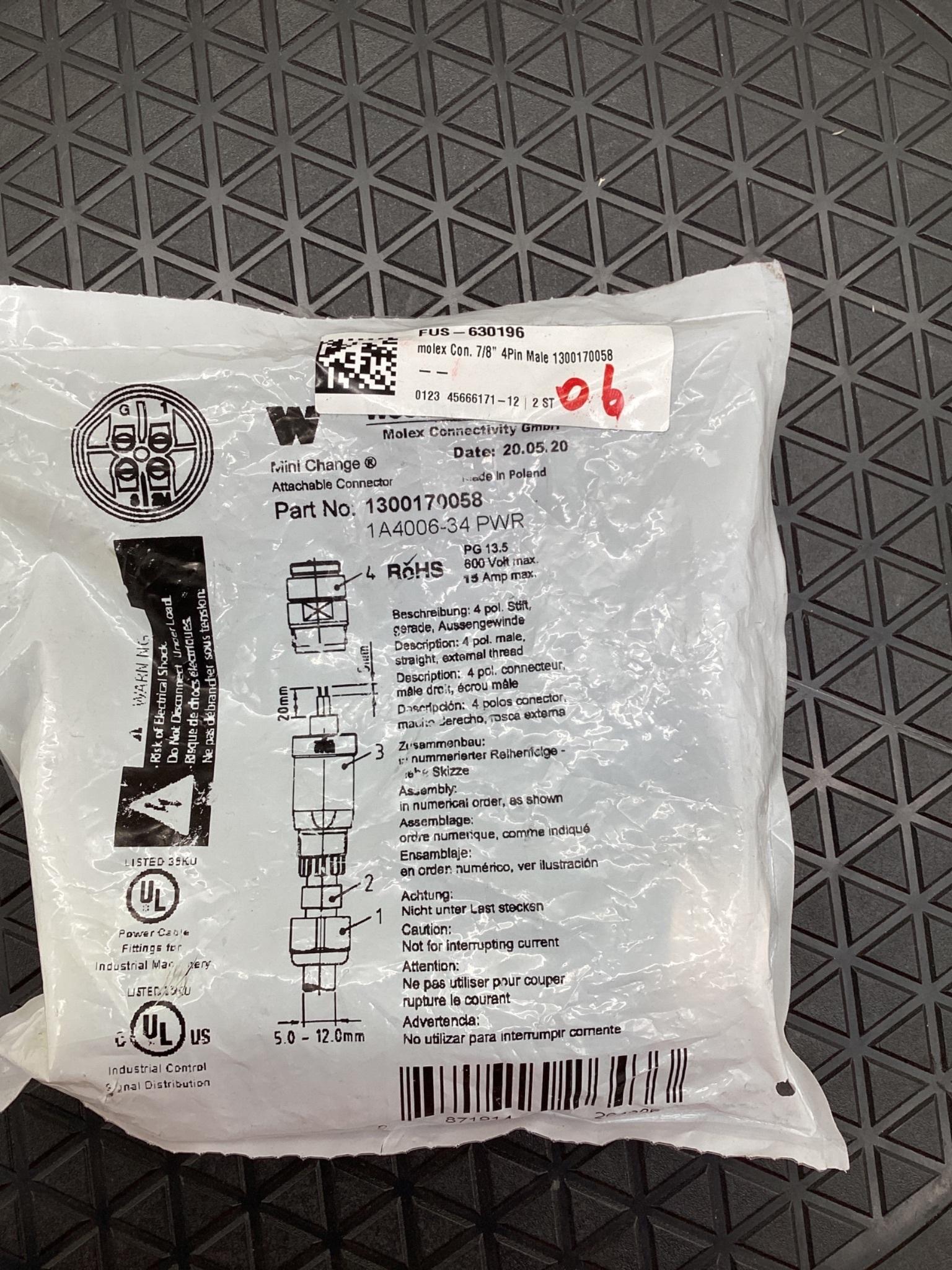 WOODHEAD 1300170058 Mini-Change Attachable Connector 4-Pole Male NEW 1