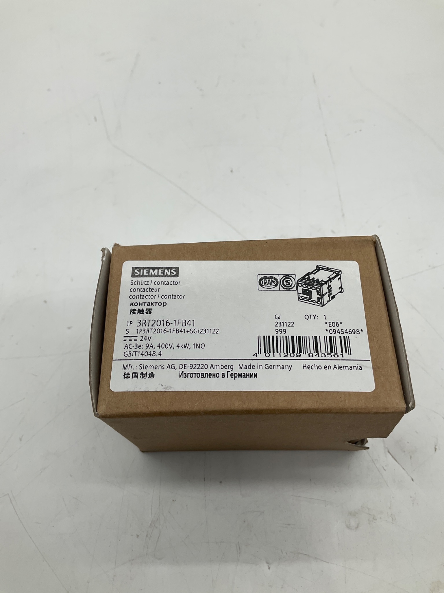 SIEMENS 3RT2016-1FB41 SIRIUS Contactor 24VDC 1NO NEW 0