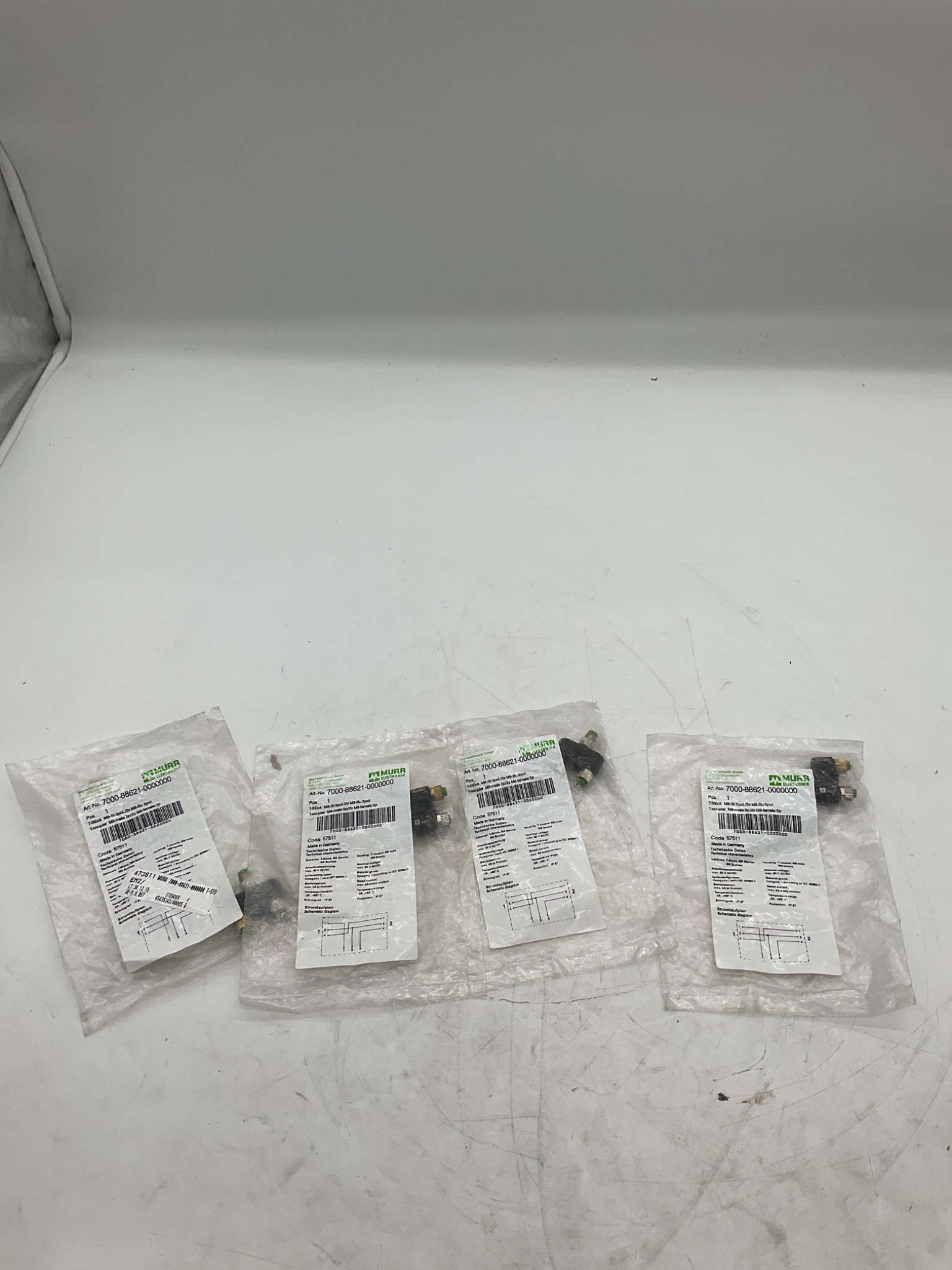 MURR ELEKTRONIK 7000-88621-0000000 M8 T-Coupler 3-Pole (LOT OF 4) NEW 0