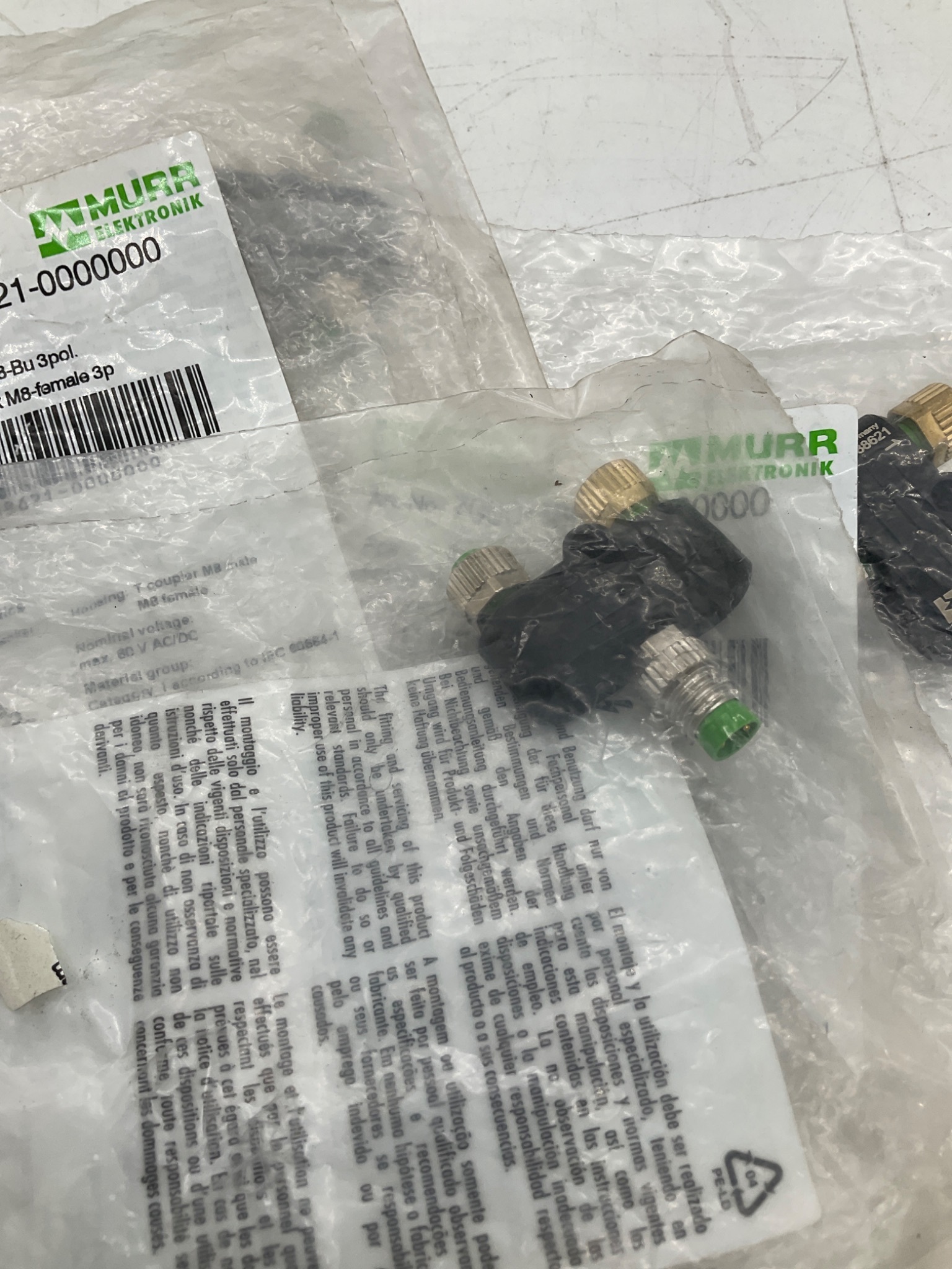 MURR ELEKTRONIK 7000-88621-0000000 M8 T-Coupler 3-Pole (LOT OF 4) NEW 3