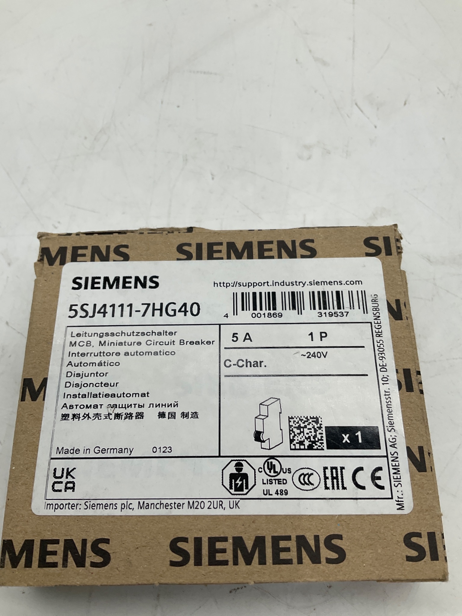 SIEMENS 5SJ4111-7HG40 Miniature Circuit Breaker 5A 1-Pole C-Curve NEW 3