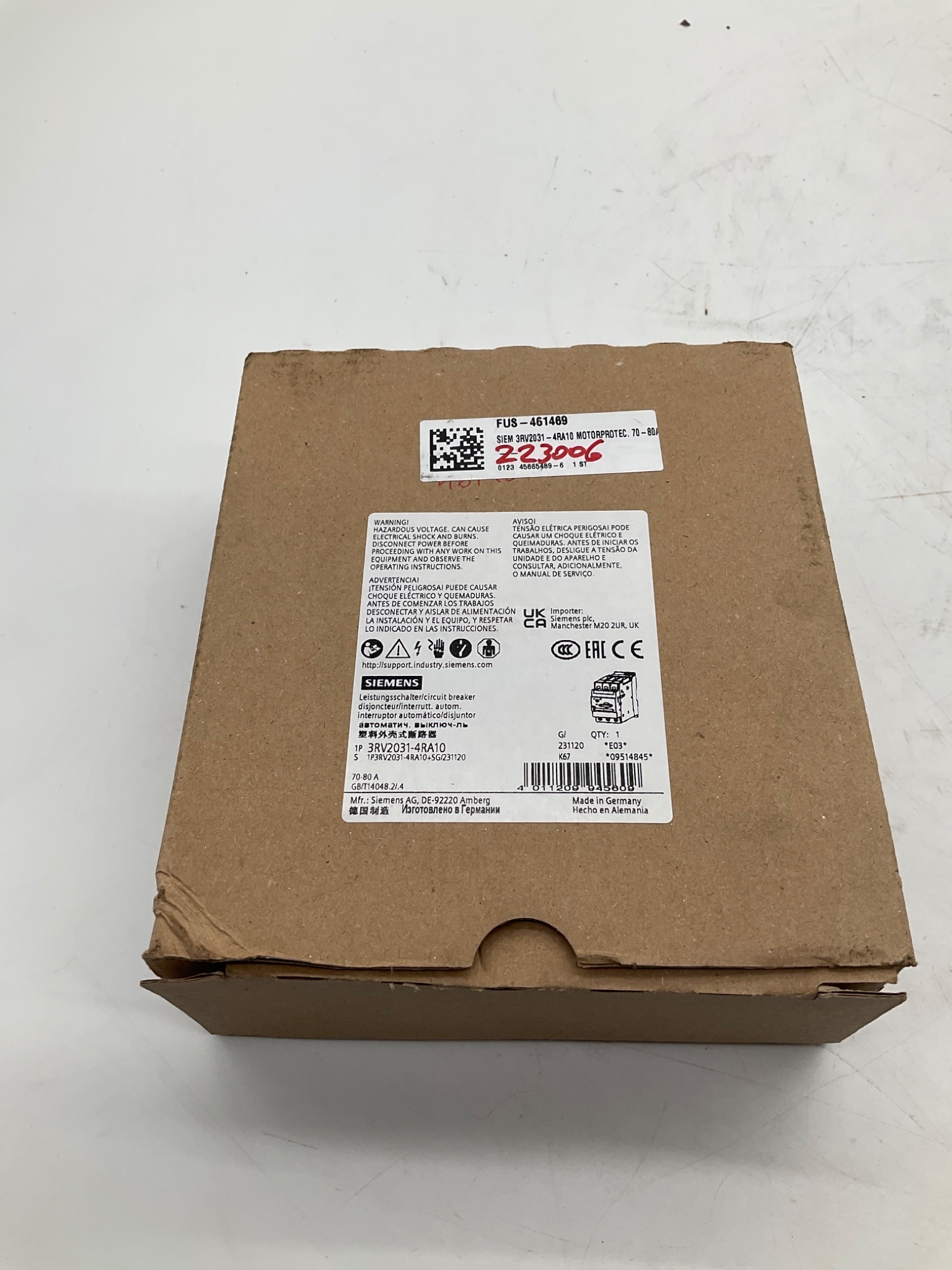 SIEMENS 3RV2031-4RA10 SIRIUS Motor Protection Circuit Breaker 70-80A NEW 0