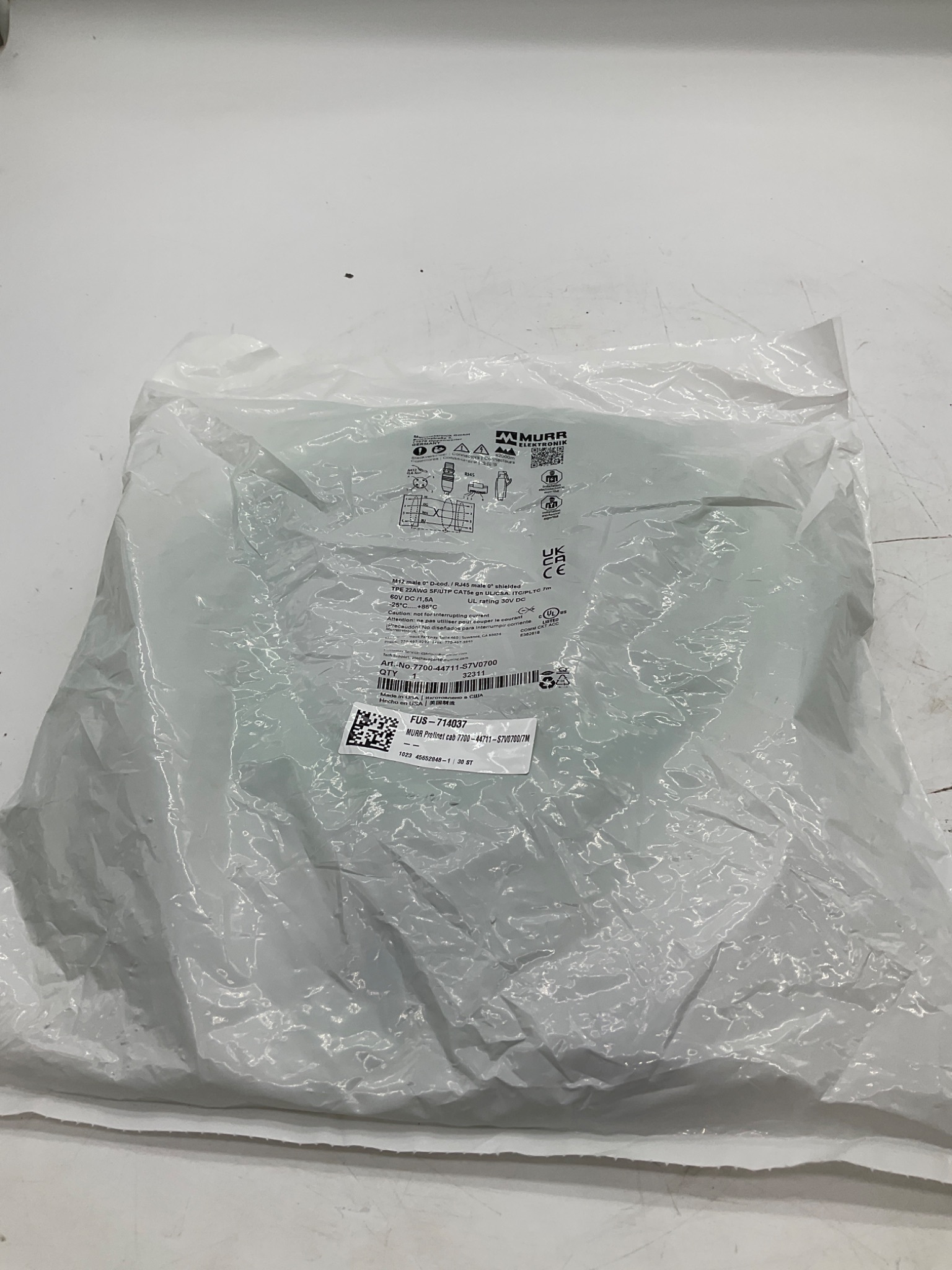 MURR ELEKTRONIK 7700-44711-S7V0700 PROFINET Cable M12 To RJ45 7M NEW 0